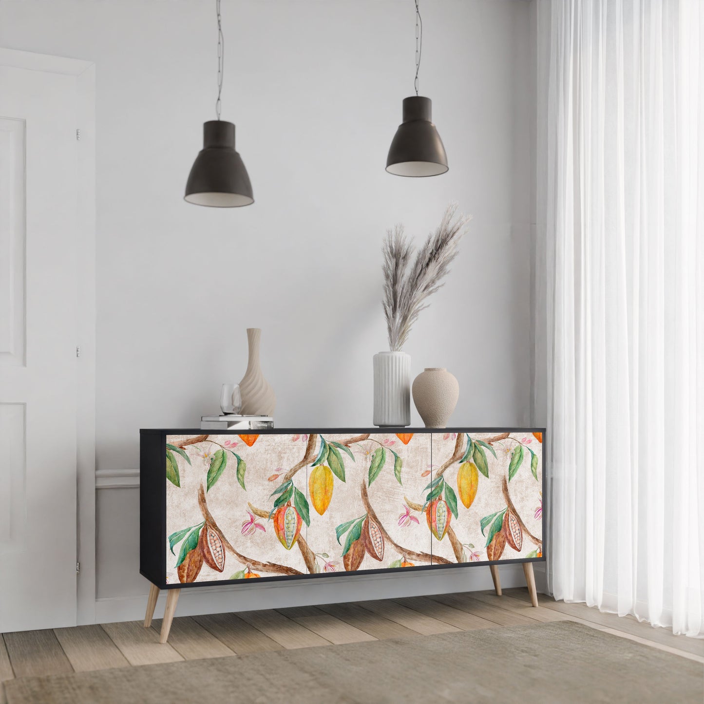 Credenza a 3 ante COCOA FRUITS in finitura nera