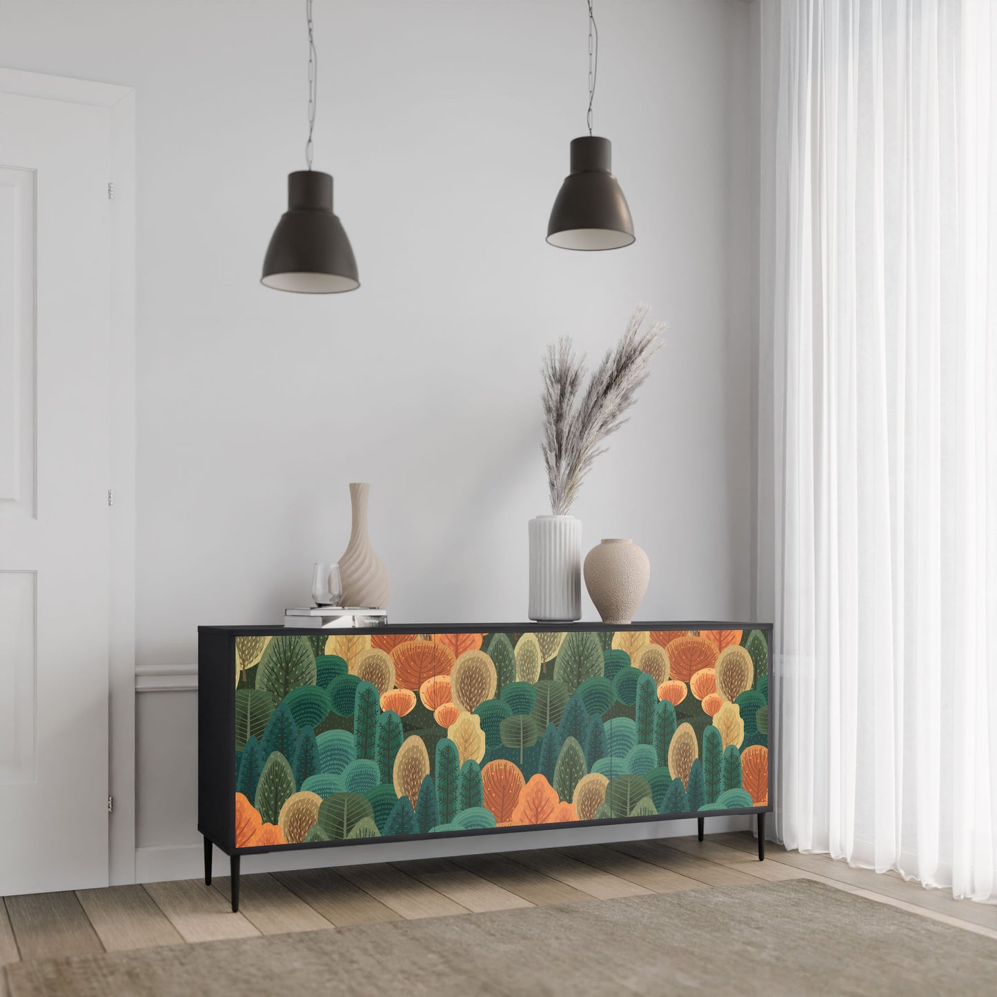 Credenza AUTUMN KALEIDOSCOPE a 3 ante in finitura nera