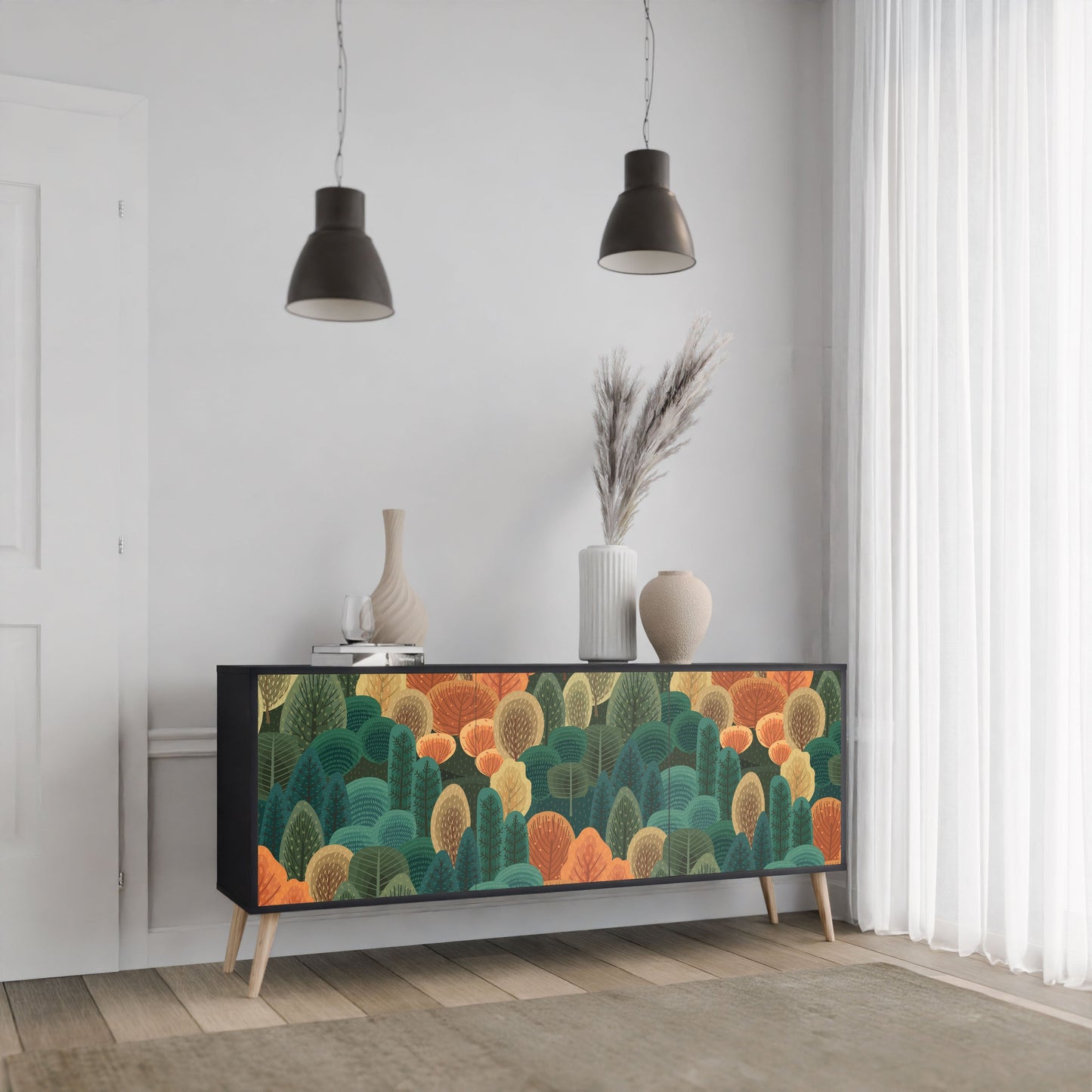 Credenza AUTUMN KALEIDOSCOPE a 3 ante in finitura nera