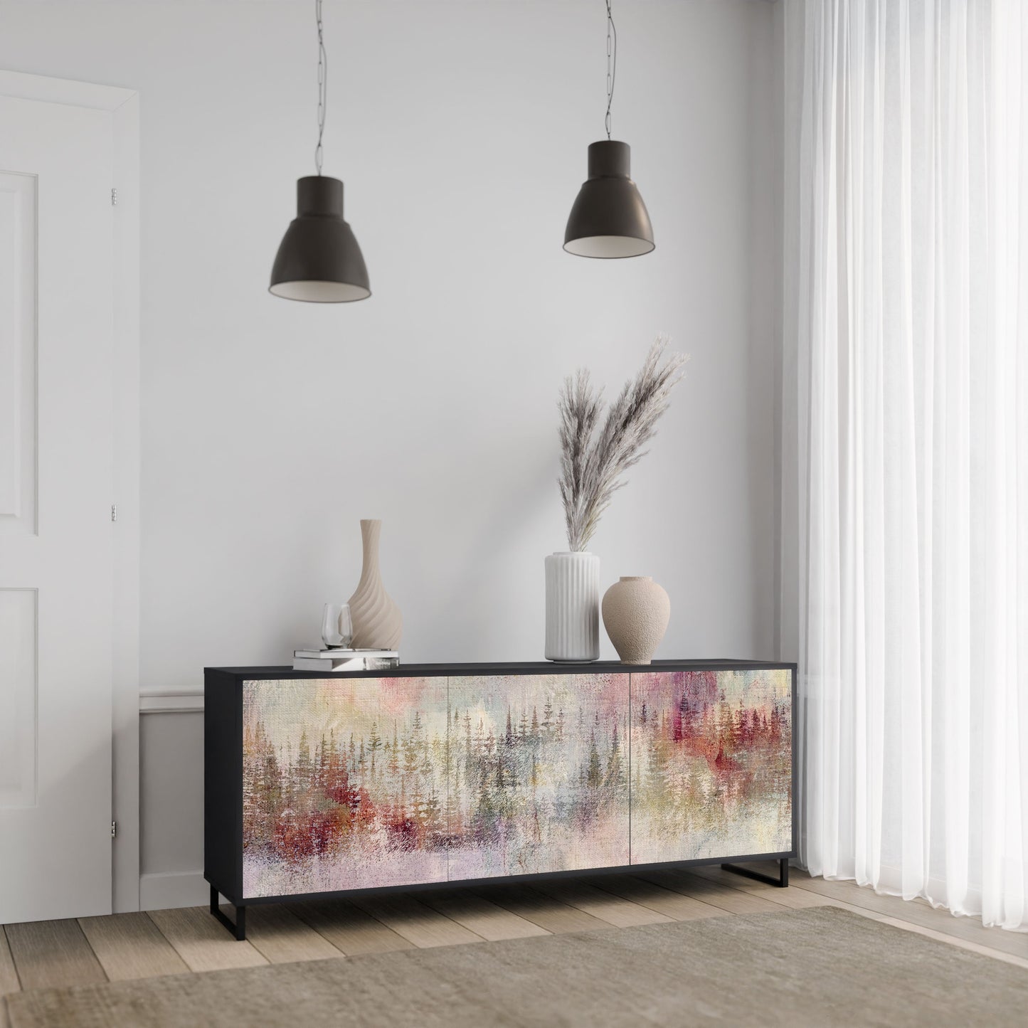 Credenza VEILED SUMMIT a 3 ante in finitura nera