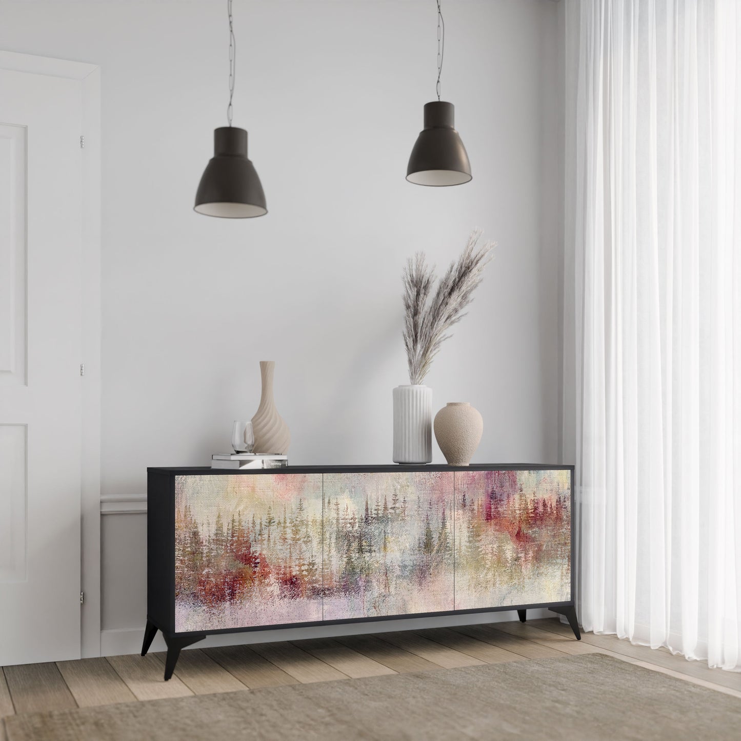 Credenza VEILED SUMMIT a 3 ante in finitura nera