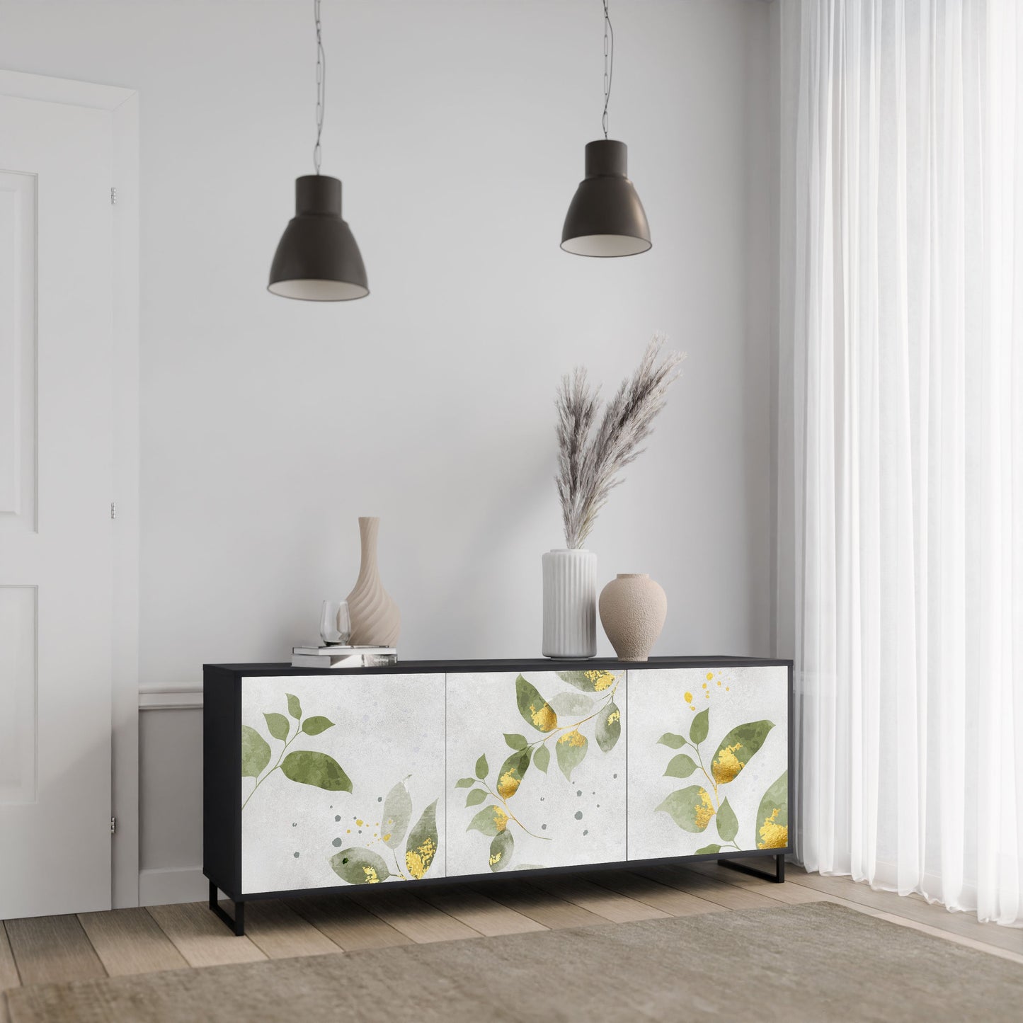 Credenza ELEGANT BOTANICS a 3 ante in finitura nera