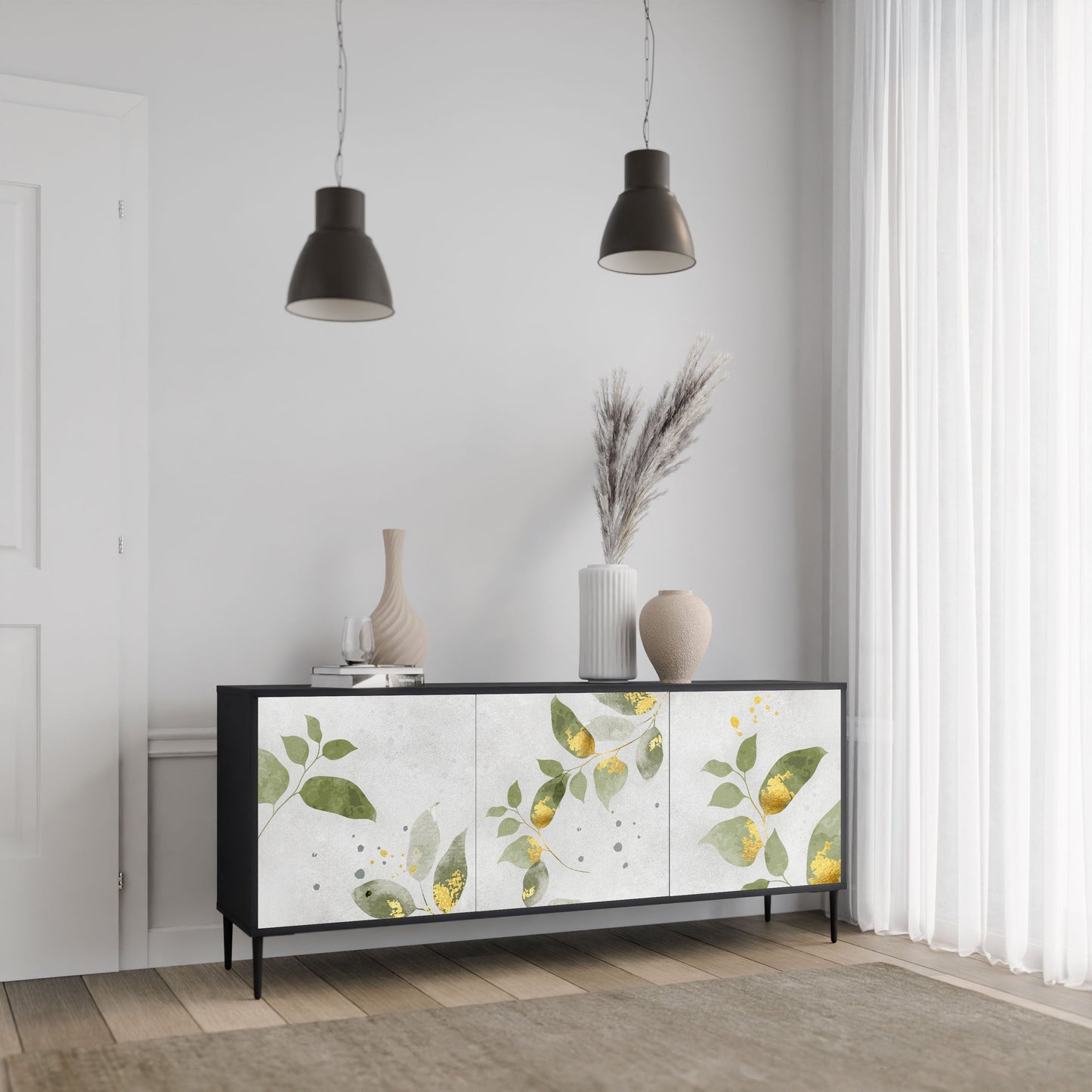 Credenza ELEGANT BOTANICS a 3 ante in finitura nera