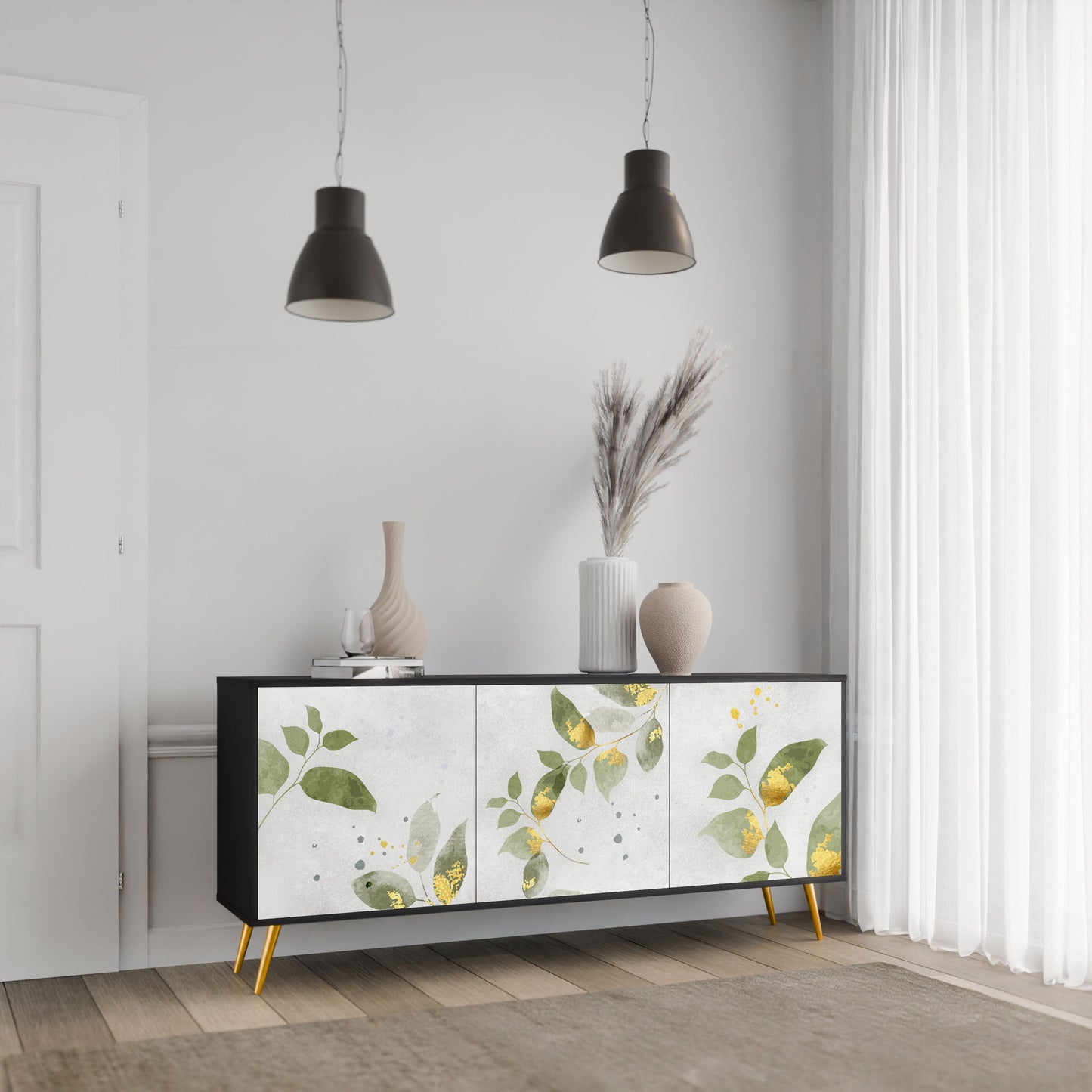 Credenza ELEGANT BOTANICS a 3 ante in finitura nera