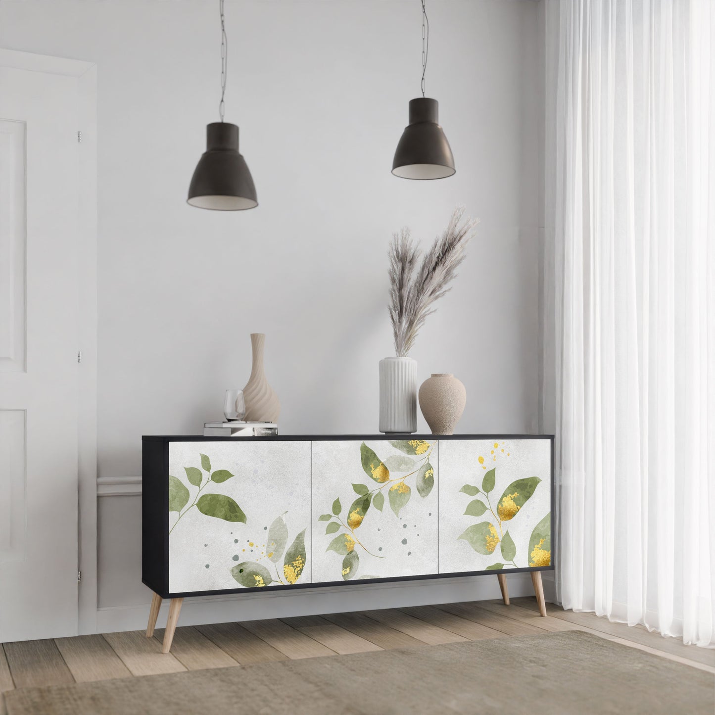 Credenza ELEGANT BOTANICS a 3 ante in finitura nera