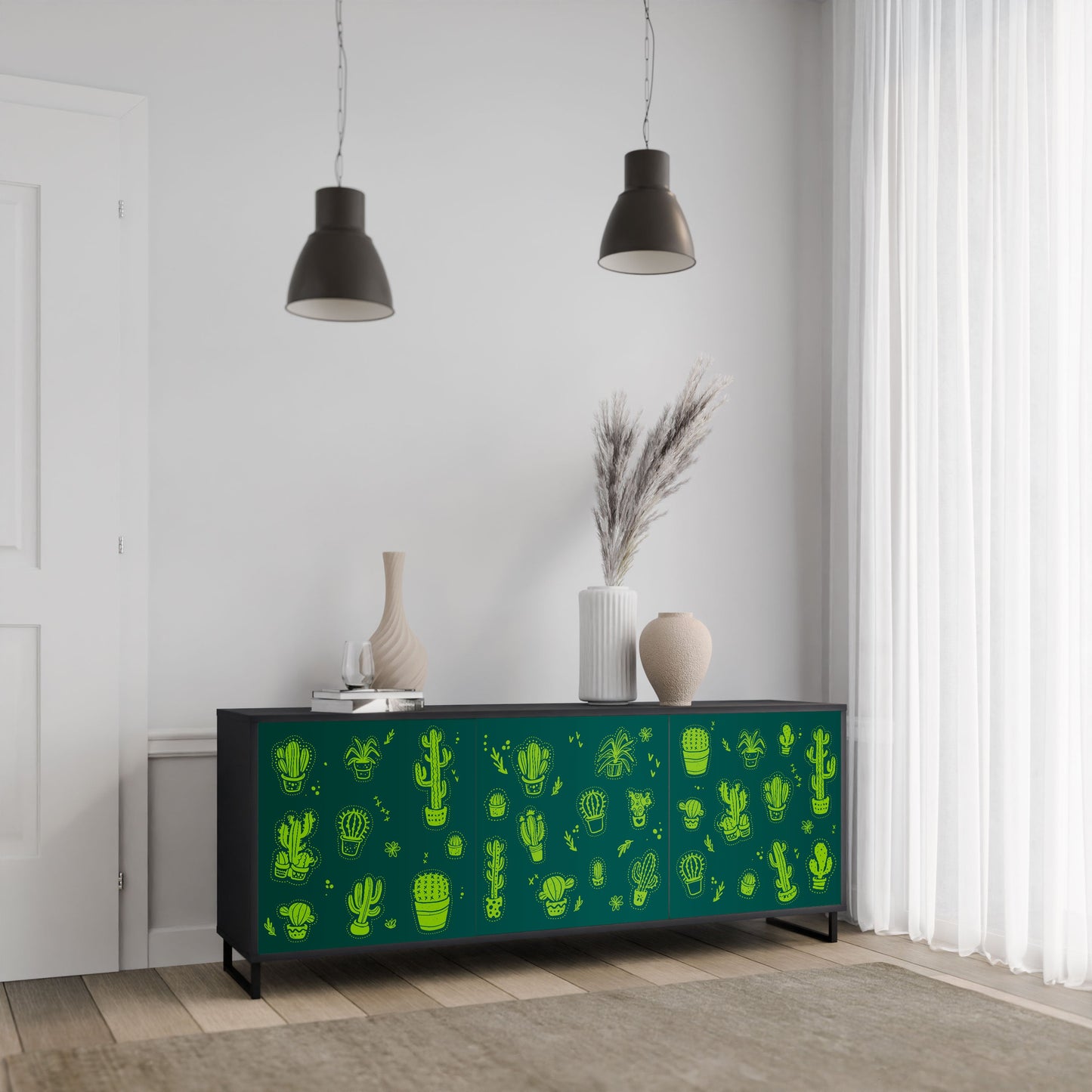 Credenza DESERT GREEN a 3 ante in finitura nera