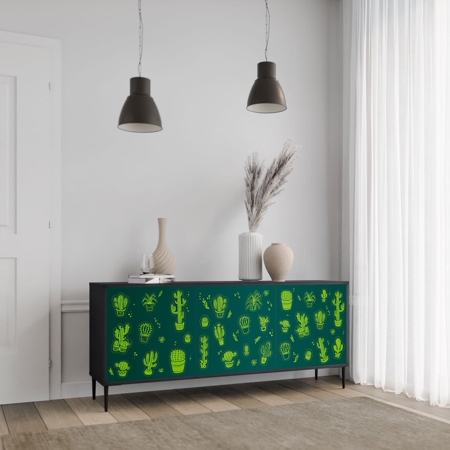 Credenza DESERT GREEN a 3 ante in finitura nera