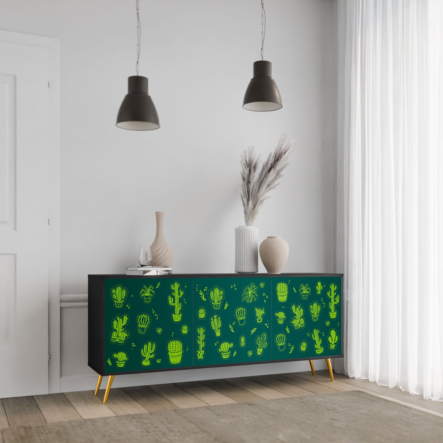 Credenza DESERT GREEN a 3 ante in finitura nera
