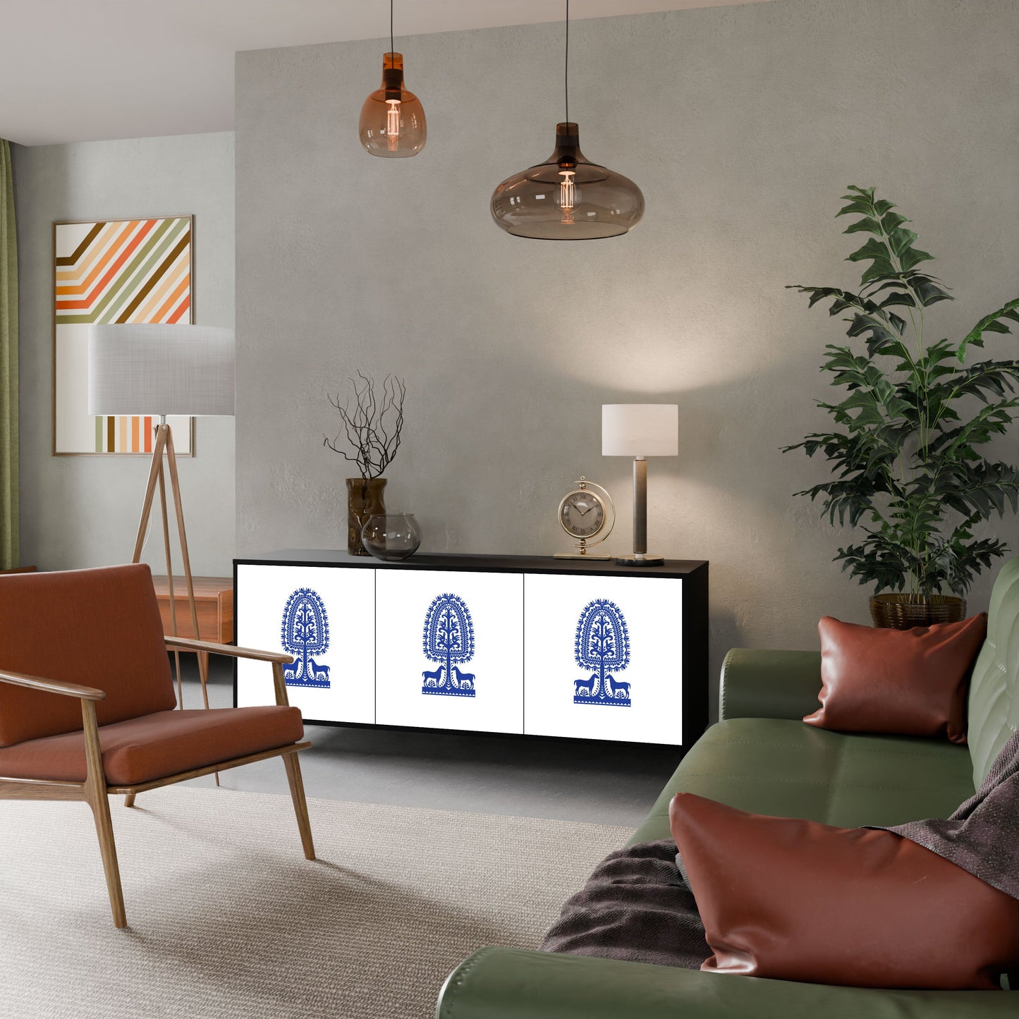 Credenza a 3 ante in stile FOLK ART POLACCO con finitura nera