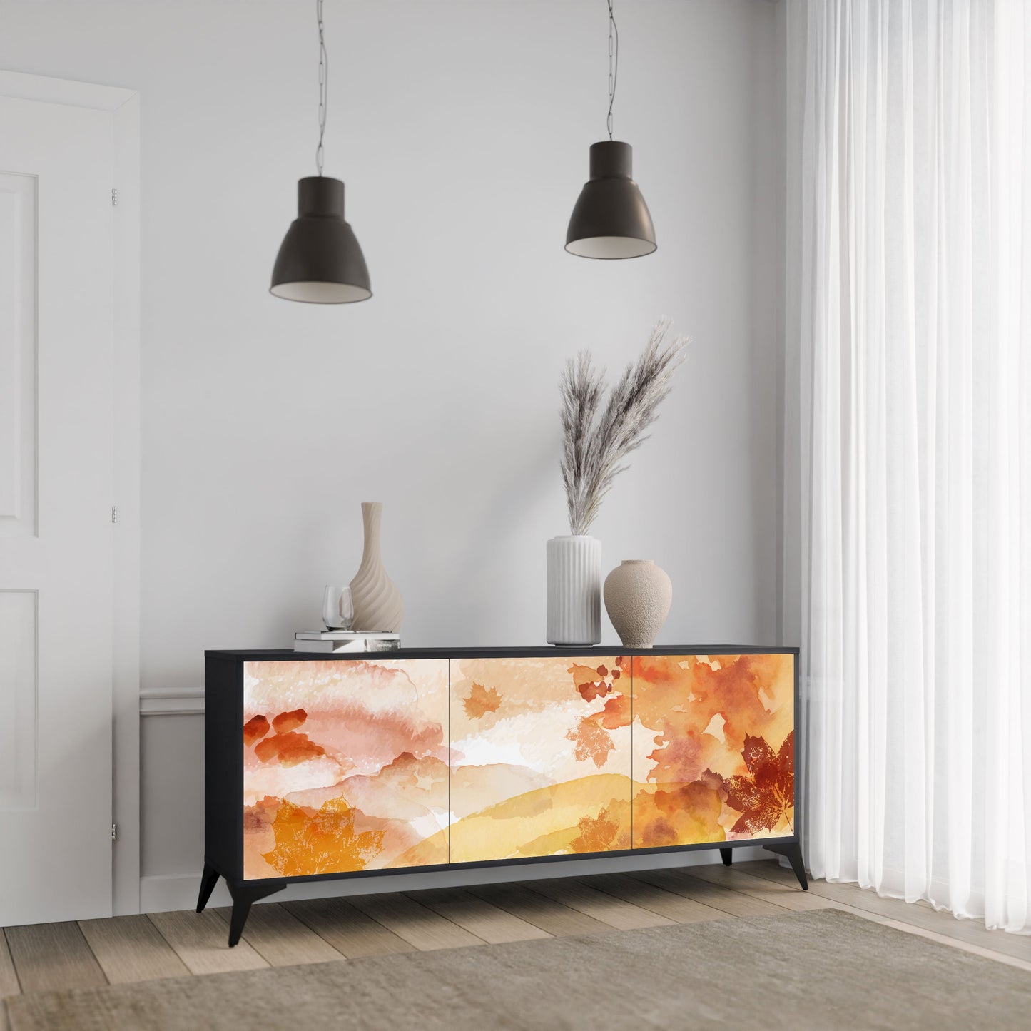 TRACES OF AUTUMN 3-Door Sideboard in Black Finish