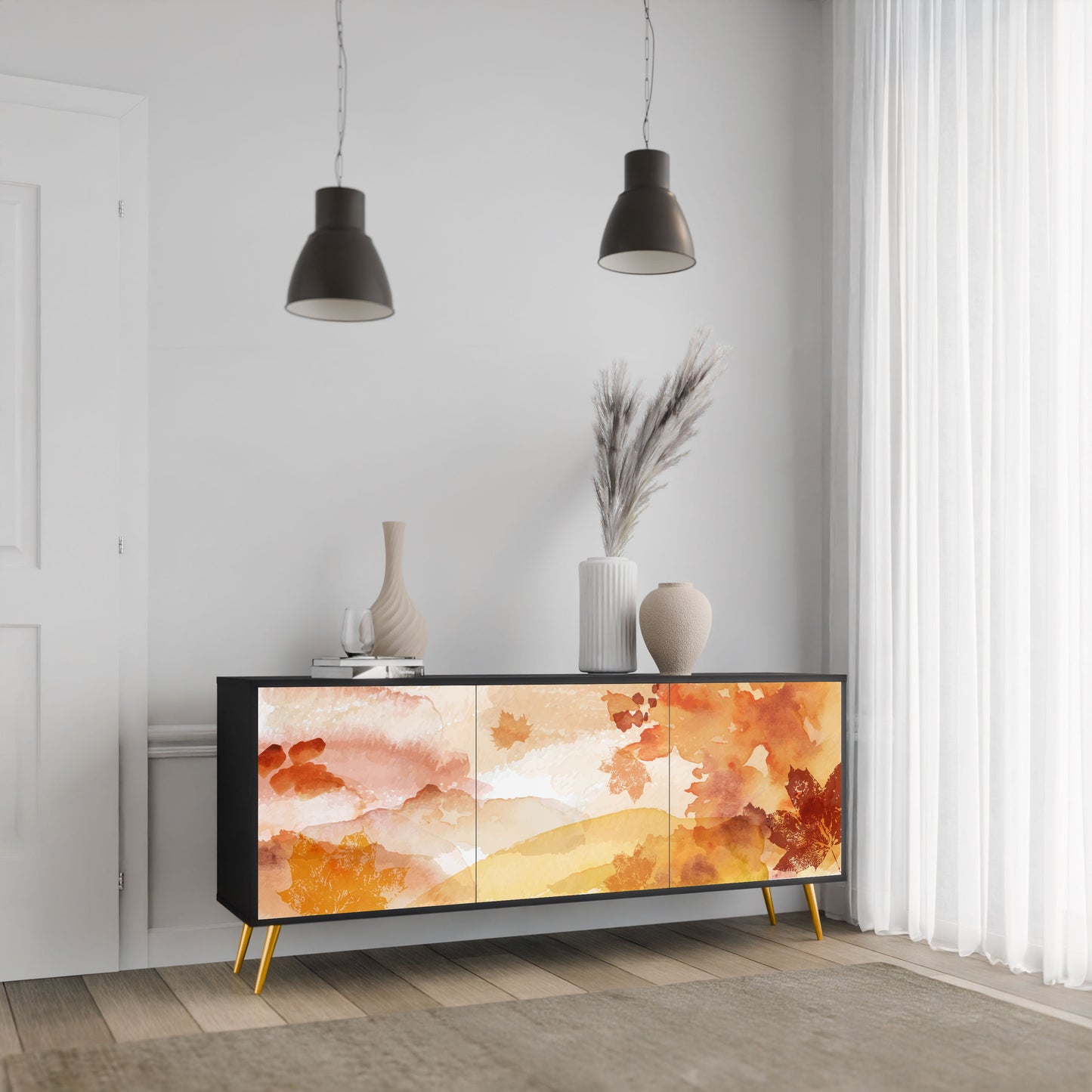 TRACES OF AUTUMN 3-Door Sideboard in Black Finish