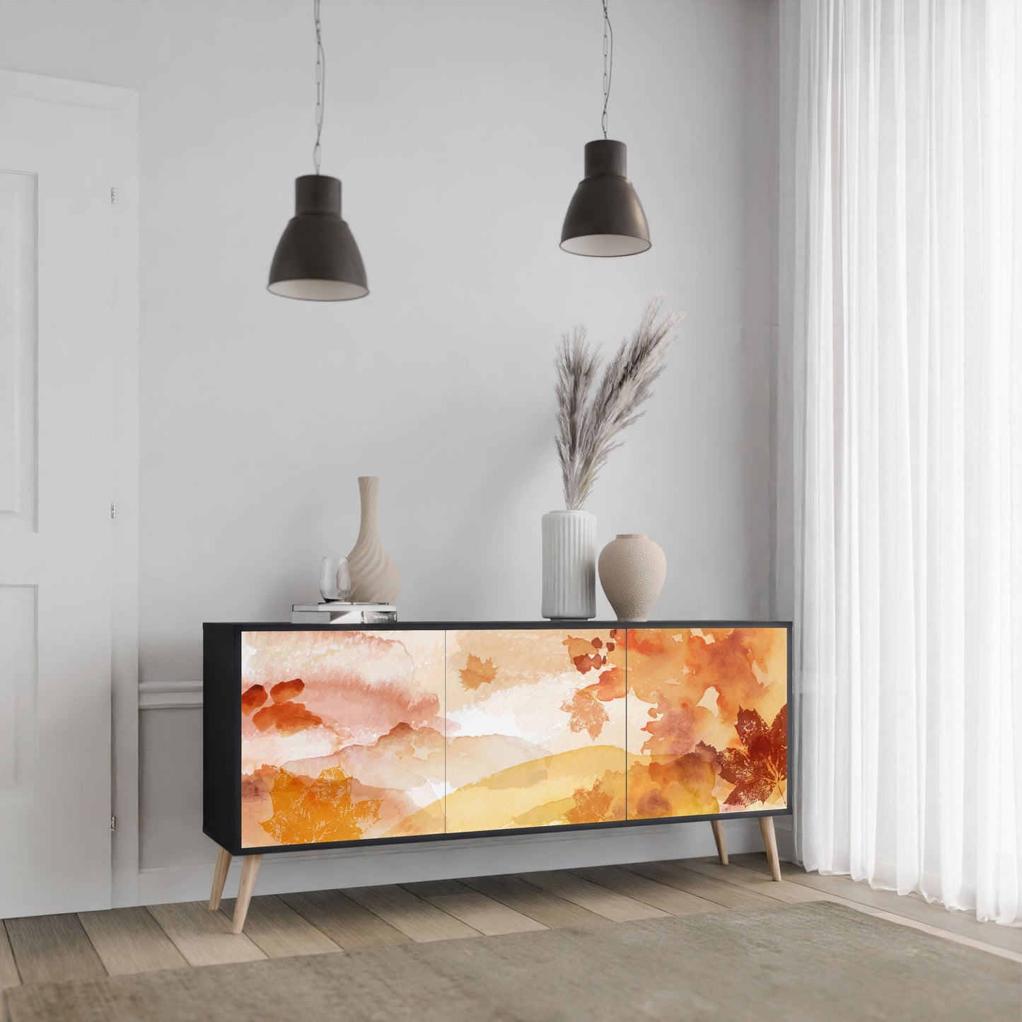TRACES OF AUTUMN 3-Door Sideboard in Black Finish
