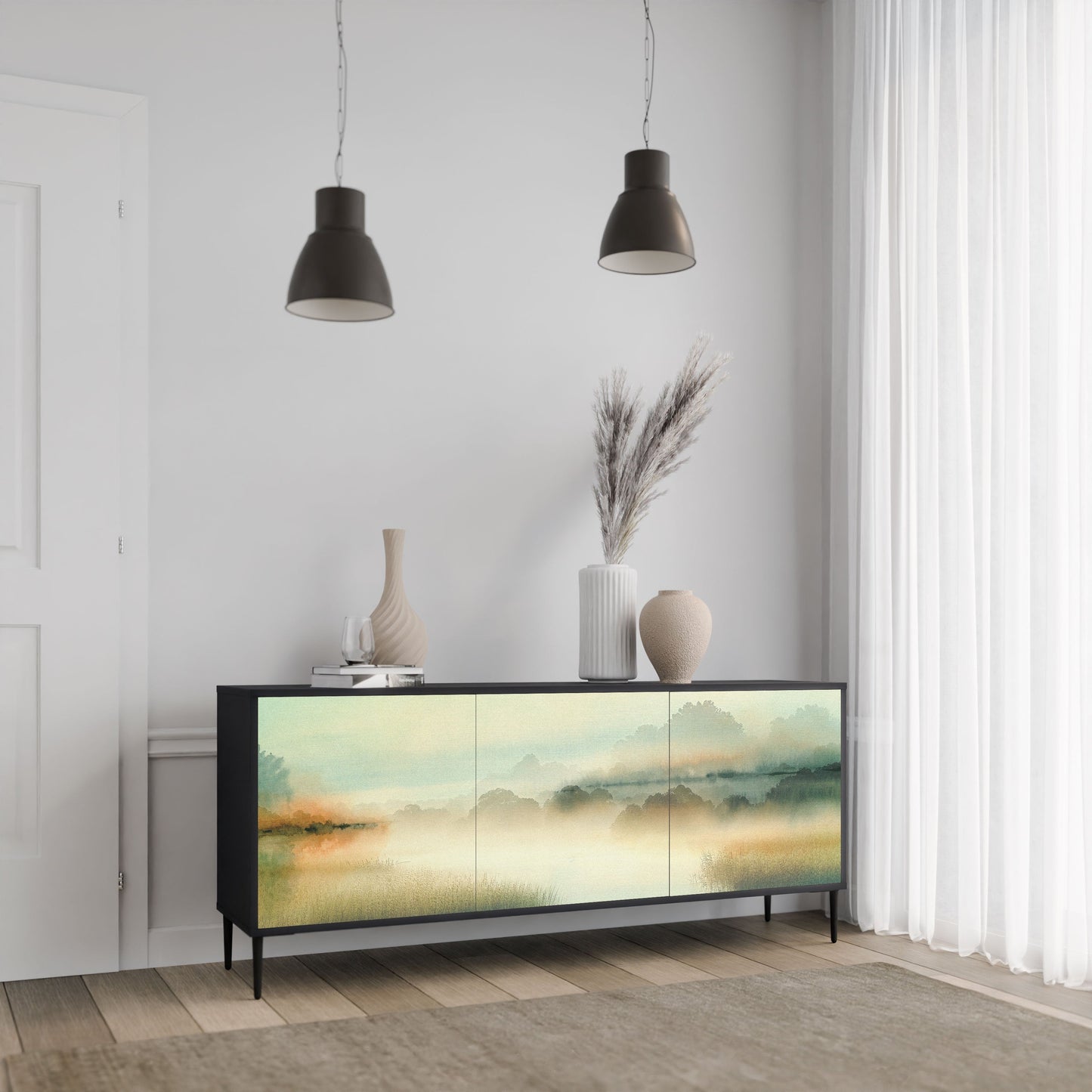 Credenza MORNING BY THE LAKE a 3 ante in finitura nera
