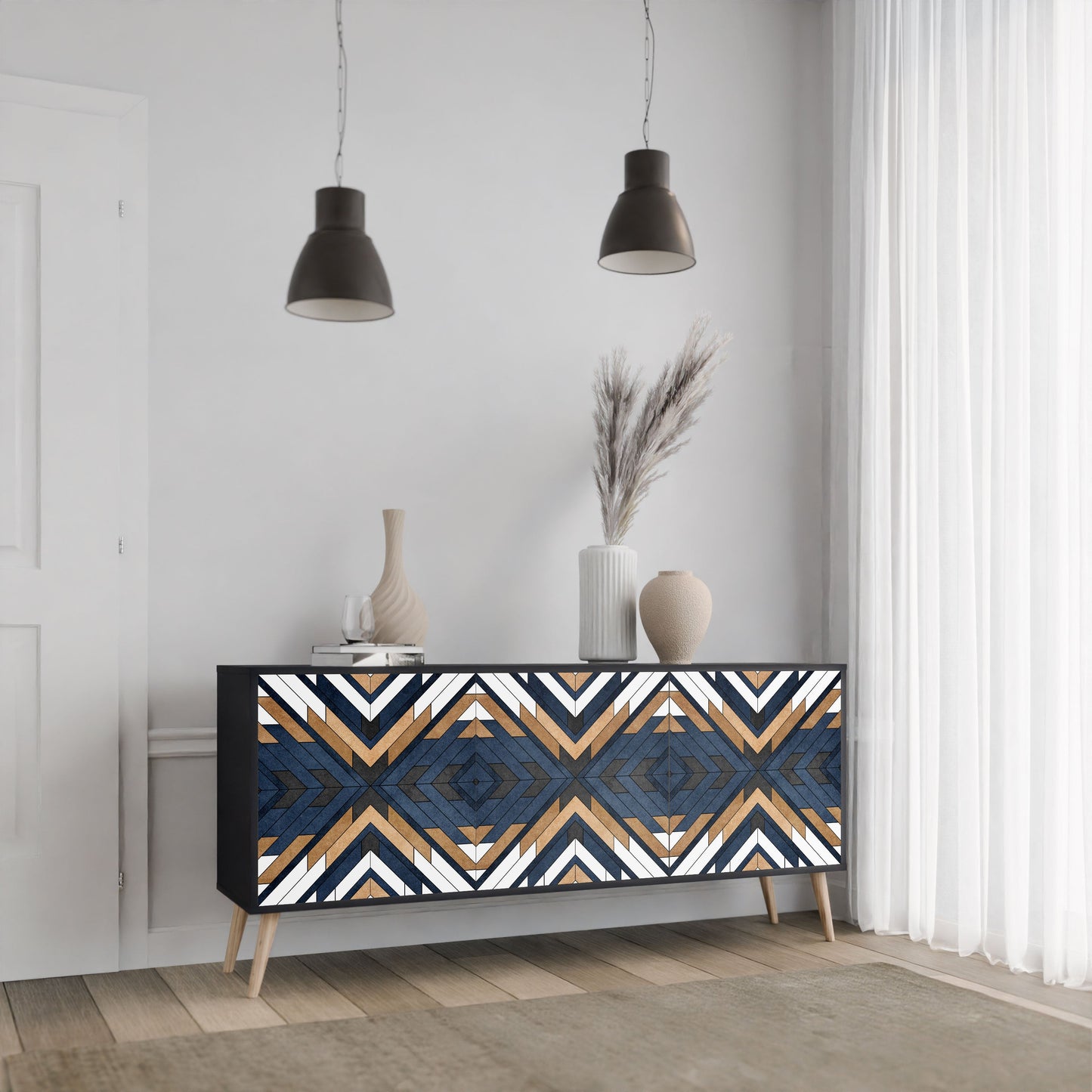 Credenza ARTFUL GEOMETRY a 3 ante in finitura nera