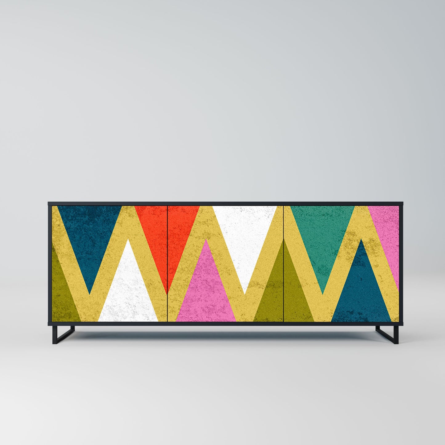 COLORFUL TRIANGLES 3-Door Sideboard in Black Finish