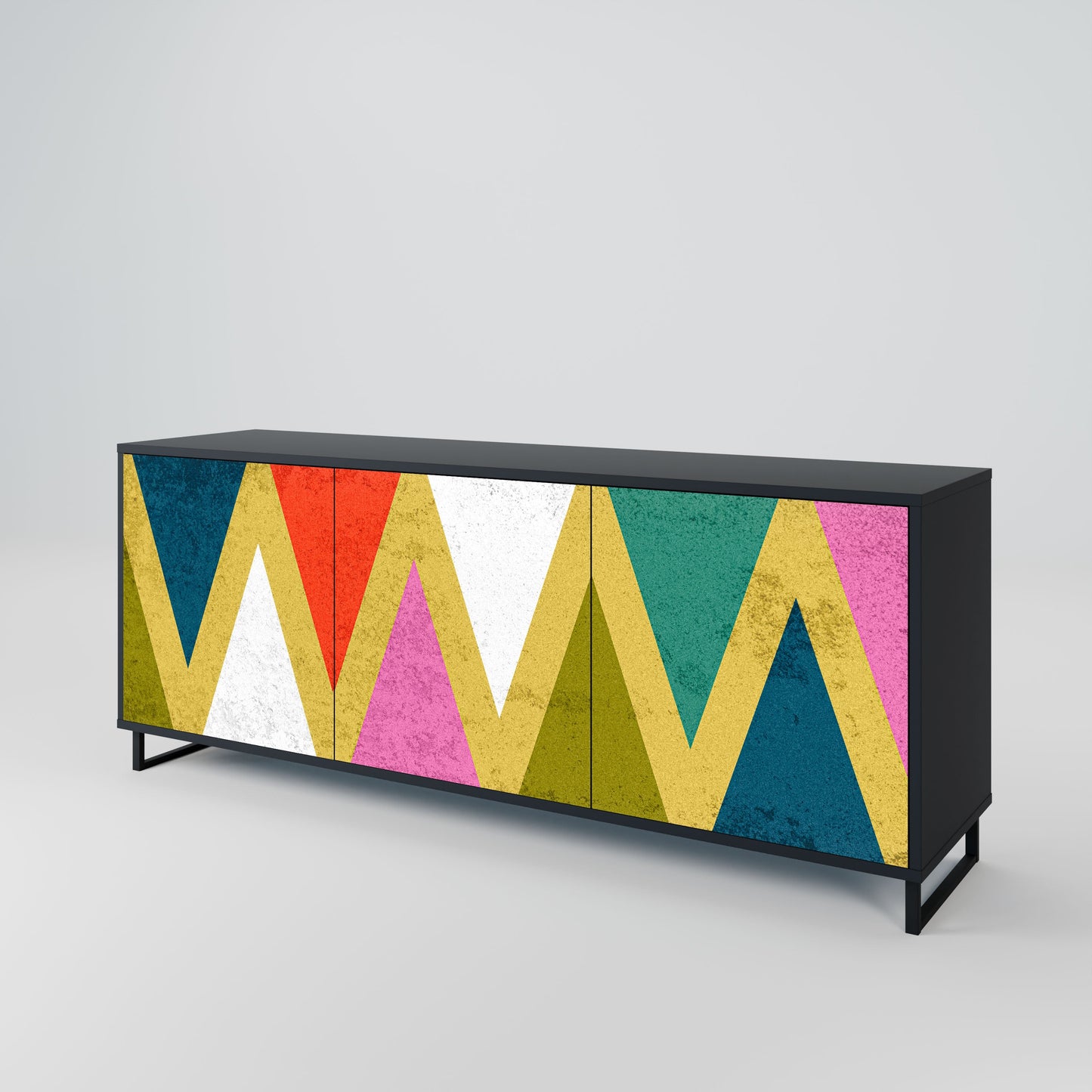 COLORFUL TRIANGLES 3-Door Sideboard in Black Finish