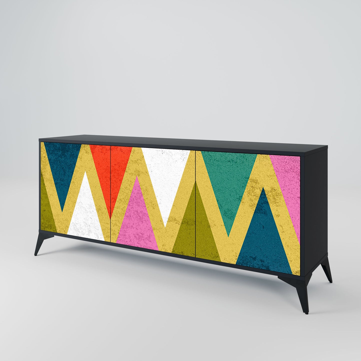 COLORFUL TRIANGLES 3-Door Sideboard in Black Finish