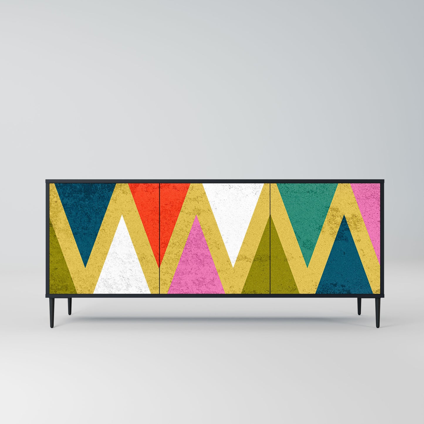 COLORFUL TRIANGLES 3-Door Sideboard in Black Finish