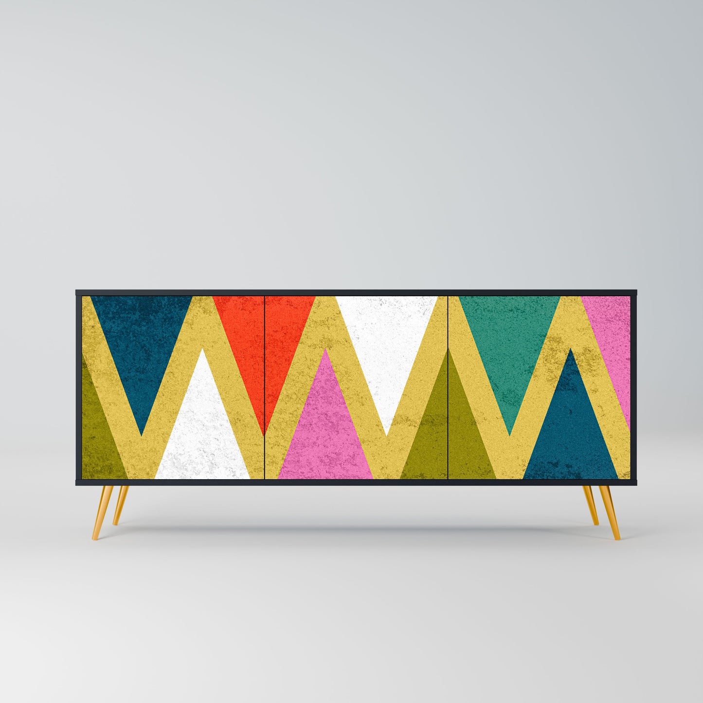 COLORFUL TRIANGLES 3-Door Sideboard in Black Finish