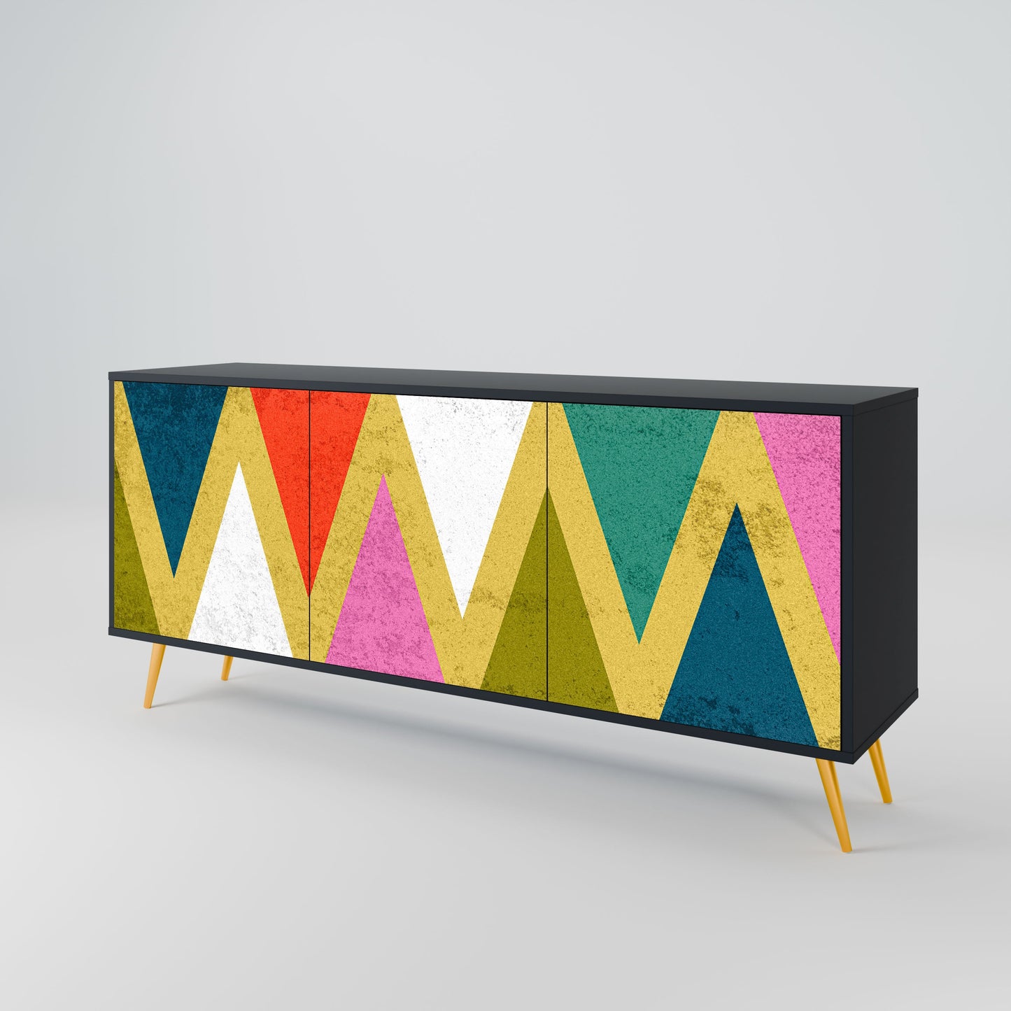 COLORFUL TRIANGLES 3-Door Sideboard in Black Finish