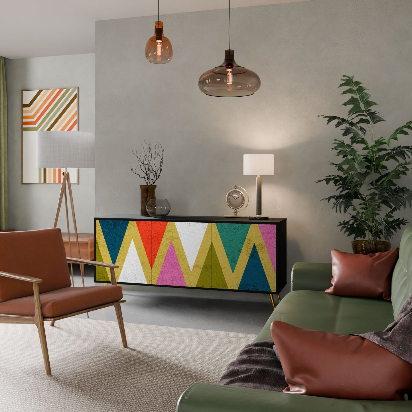 COLORFUL TRIANGLES 3-Door Sideboard in Black Finish