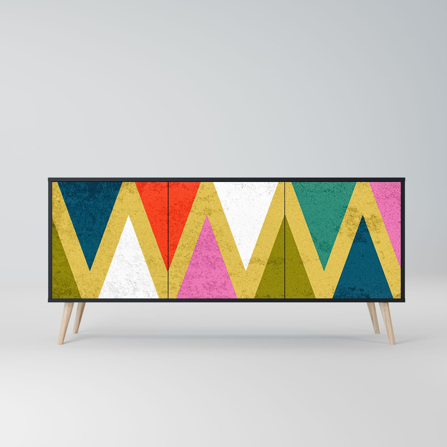 COLORFUL TRIANGLES 3-Door Sideboard in Black Finish