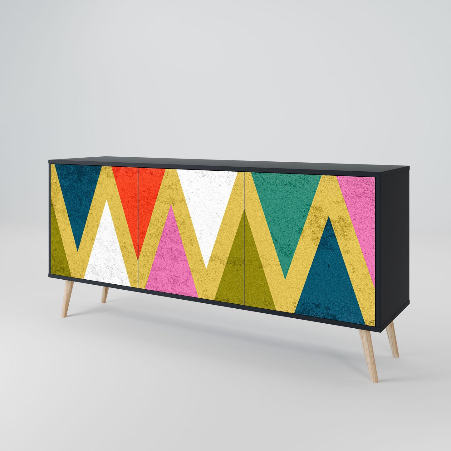 COLORFUL TRIANGLES 3-Door Sideboard in Black Finish