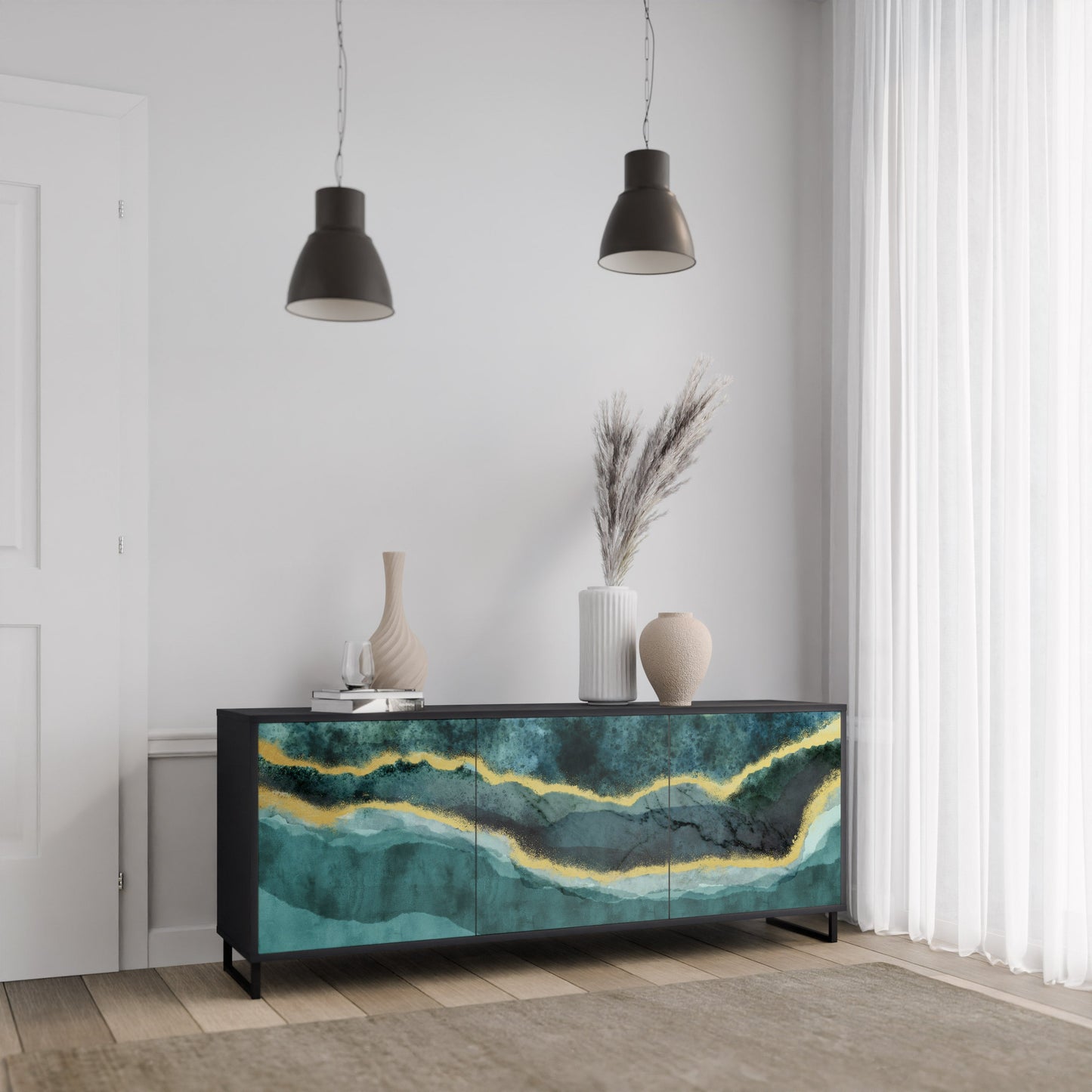 Credenza a 3 ante GOLDRUSH ODYSSEY in finitura nera