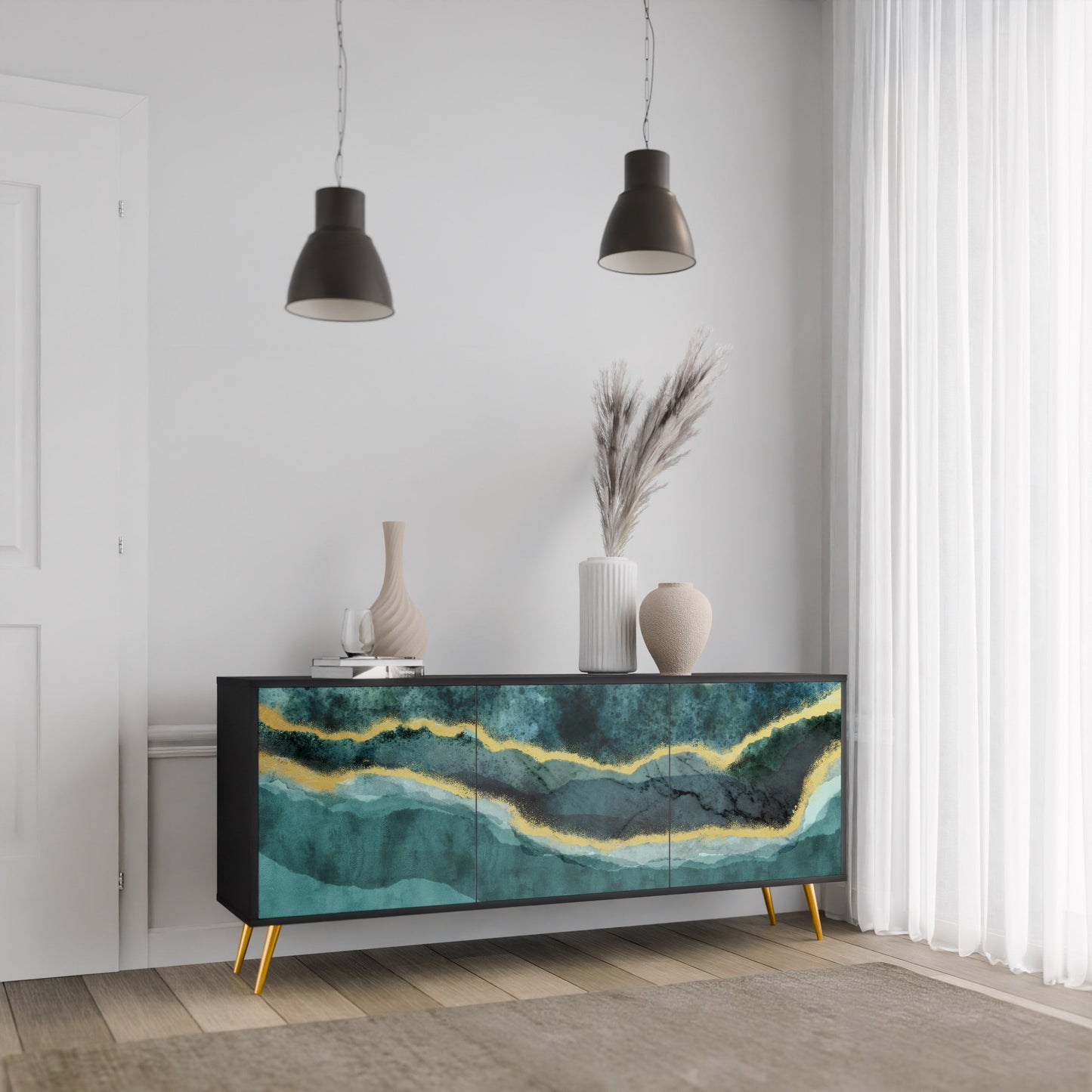Credenza a 3 ante GOLDRUSH ODYSSEY in finitura nera