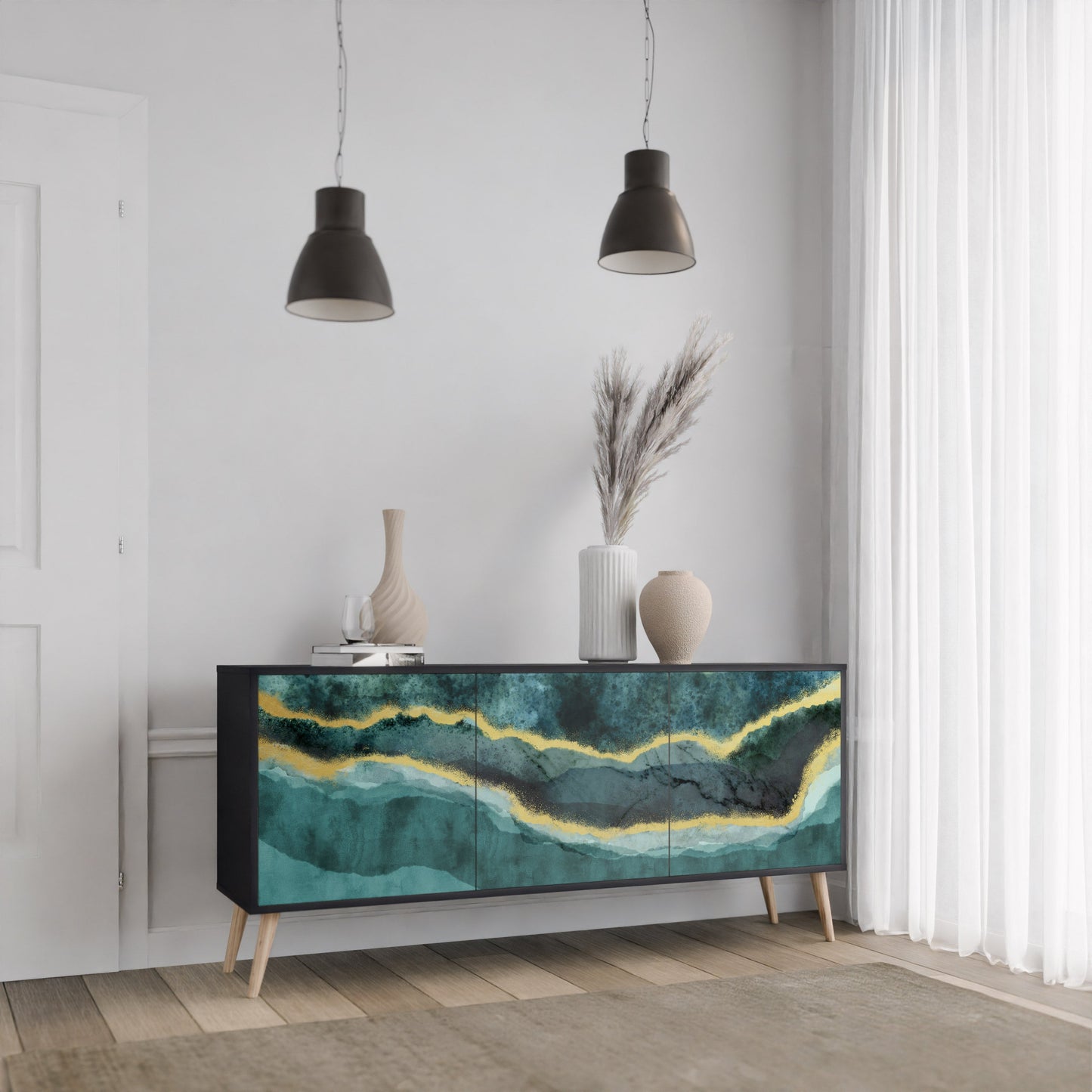 Credenza a 3 ante GOLDRUSH ODYSSEY in finitura nera