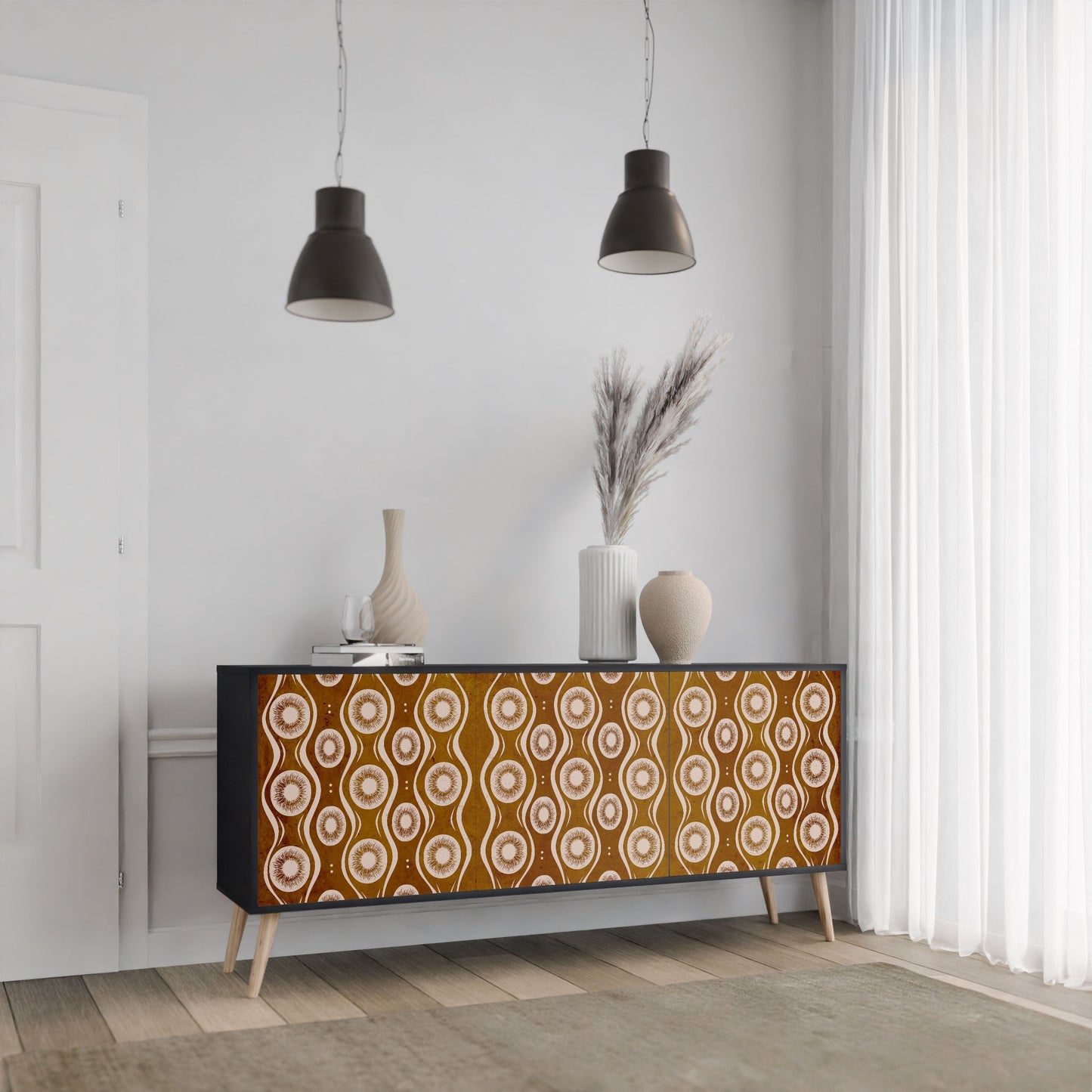 BROWN EYES 3-Door Sideboard in Black Finish