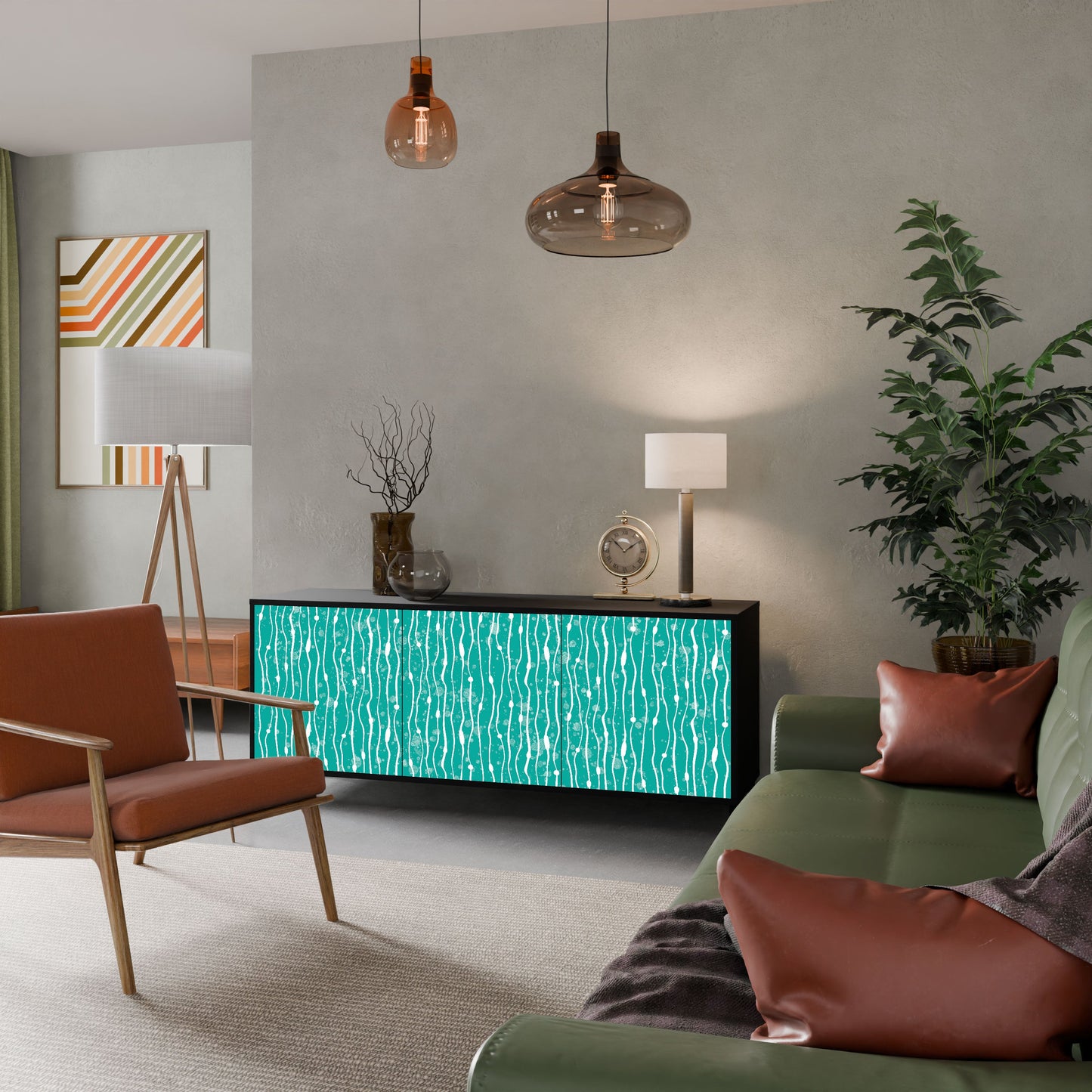 TURQUOISE RAIN 3-Door Sideboard in Black Finish