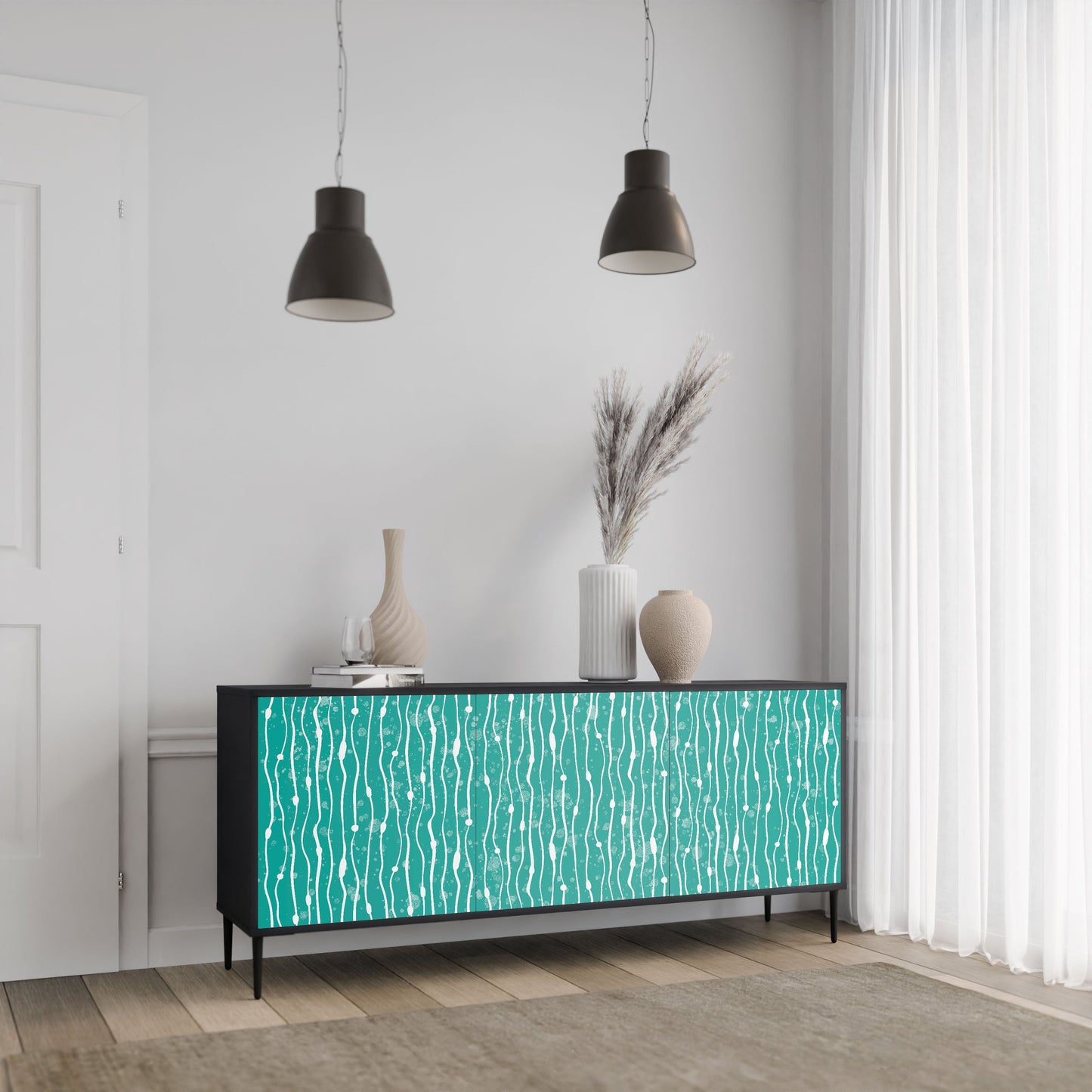 TURQUOISE RAIN 3-Door Sideboard in Black Finish