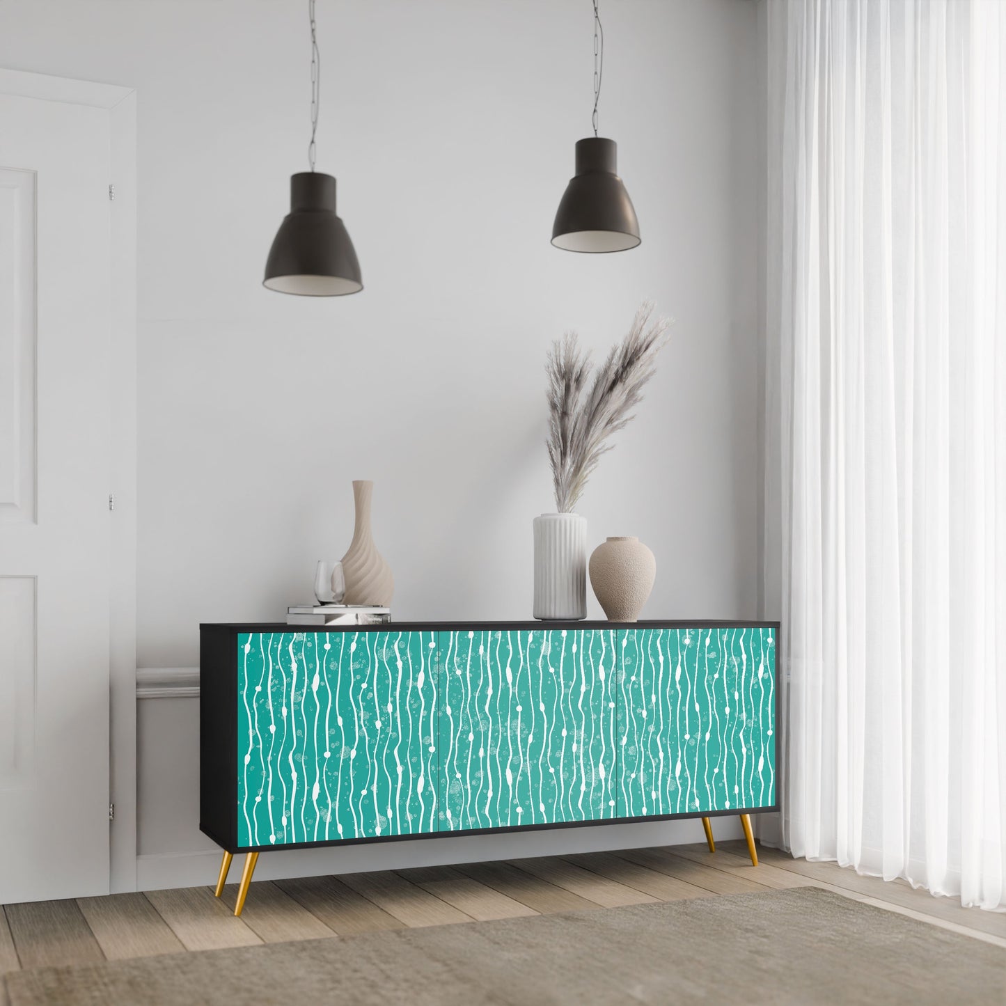 TURQUOISE RAIN 3-Door Sideboard in Black Finish