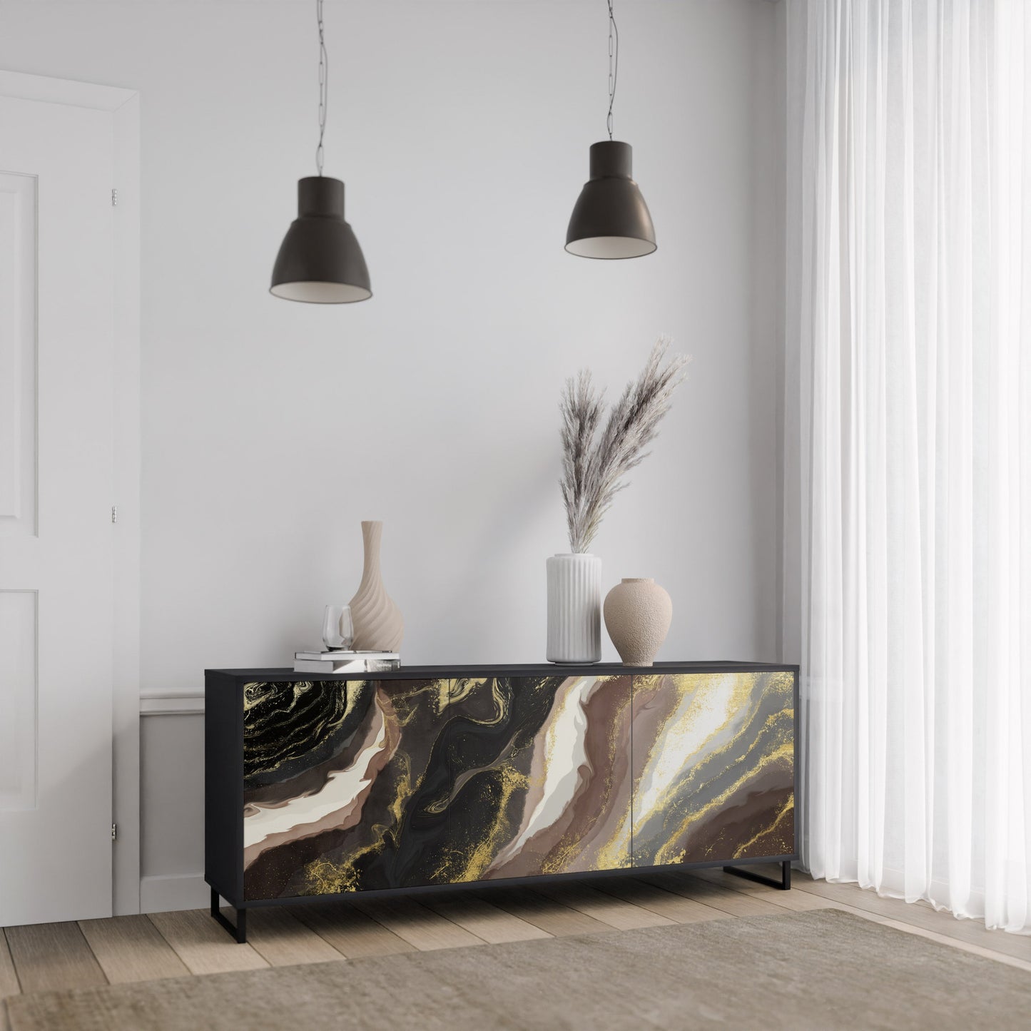 Credenza a 3 ante GOLD DUST in finitura nera