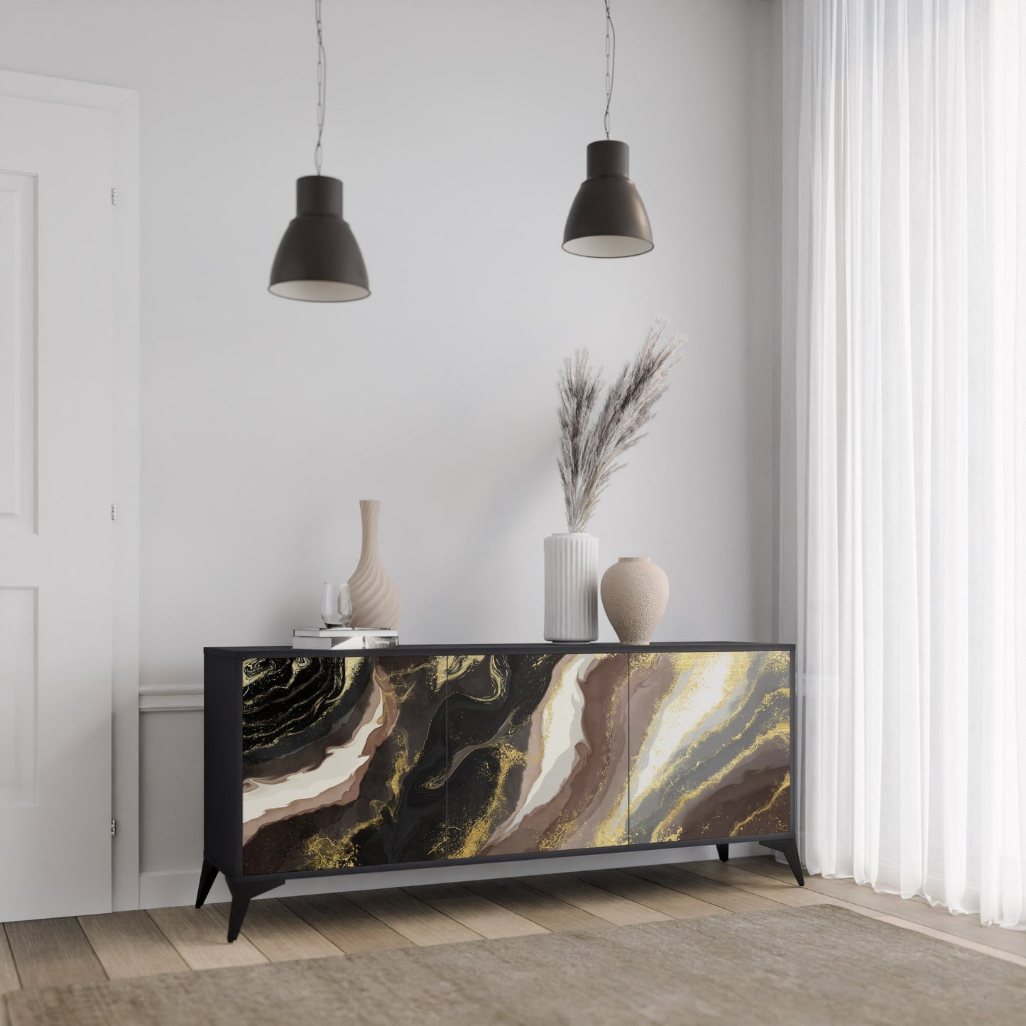 Credenza a 3 ante GOLD DUST in finitura nera