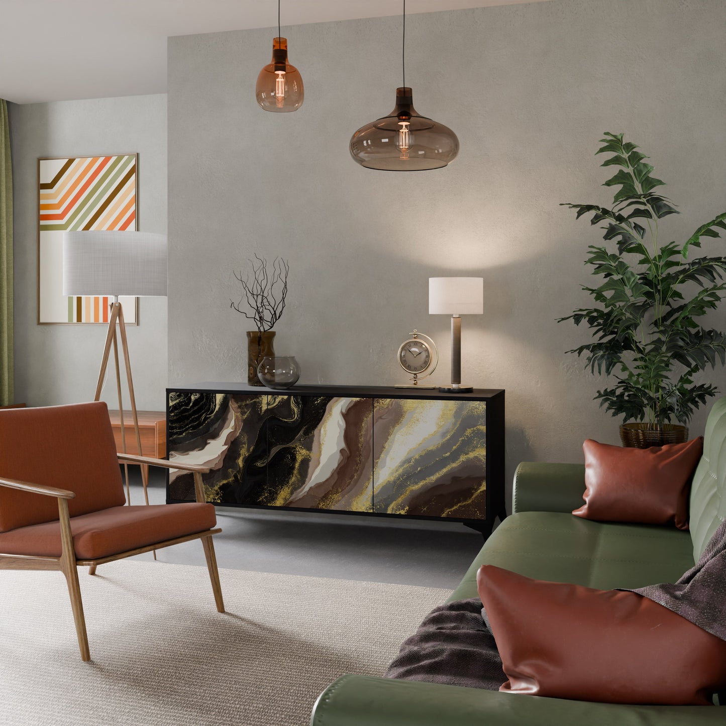 Credenza a 3 ante GOLD DUST in finitura nera