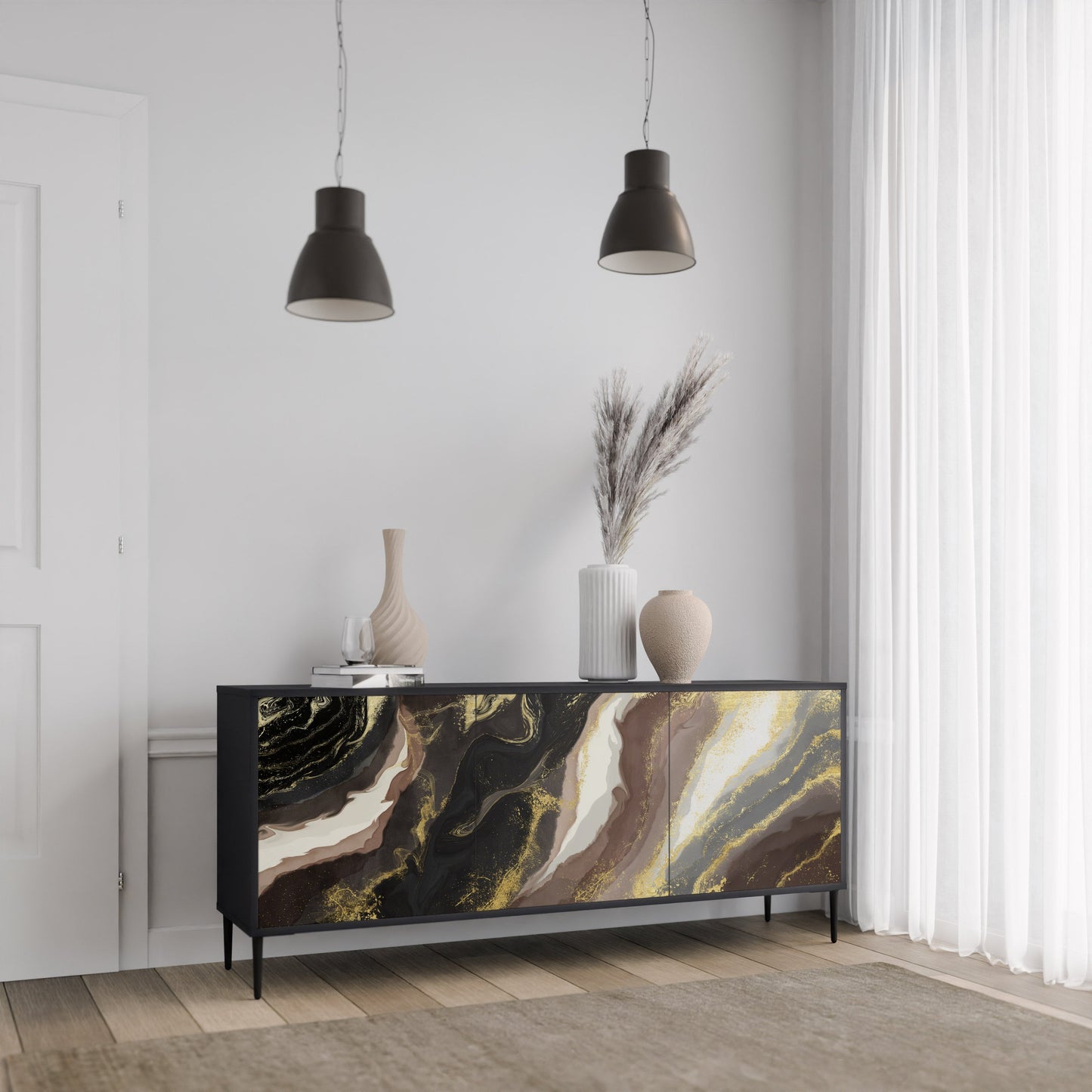 Credenza a 3 ante GOLD DUST in finitura nera