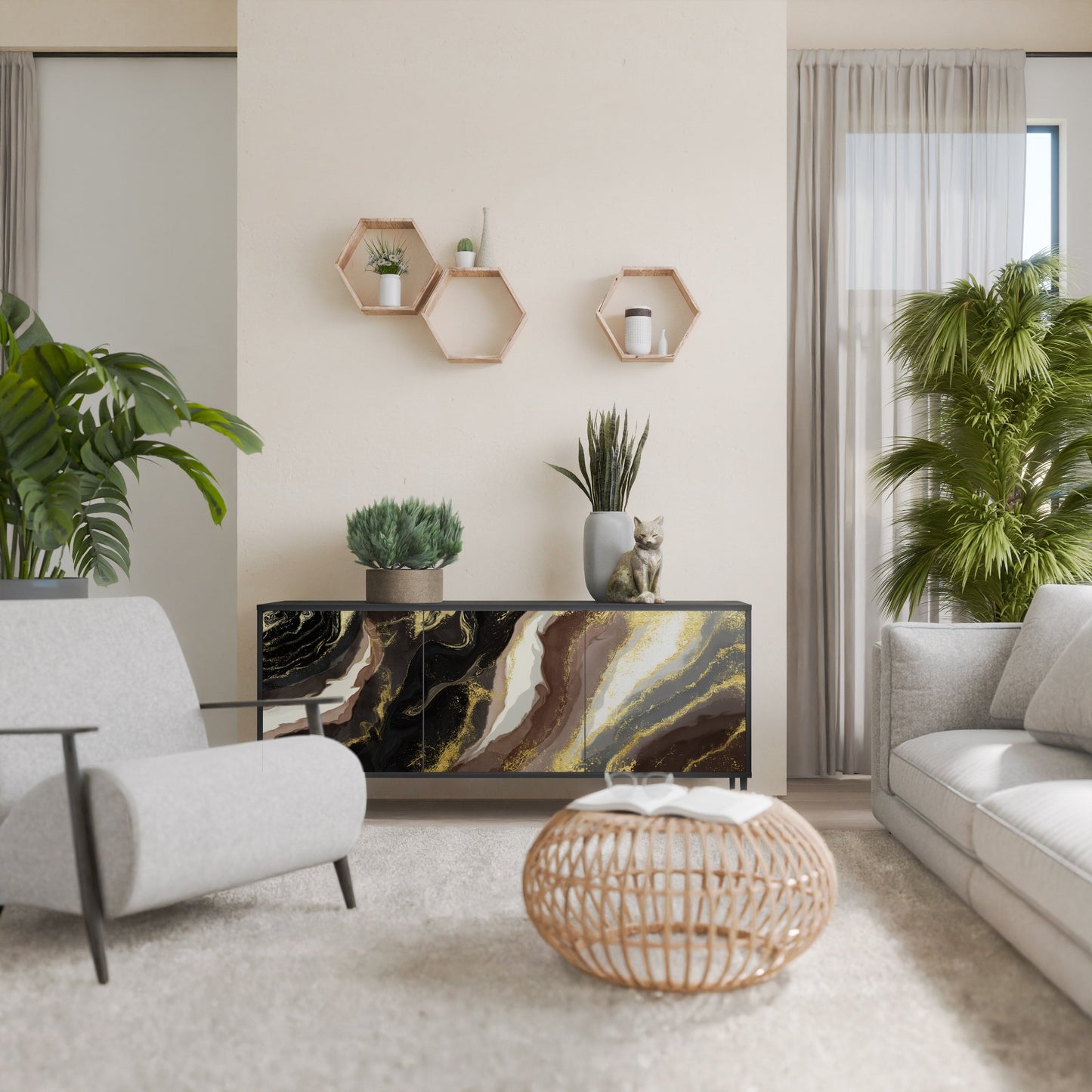 Credenza a 3 ante GOLD DUST in finitura nera