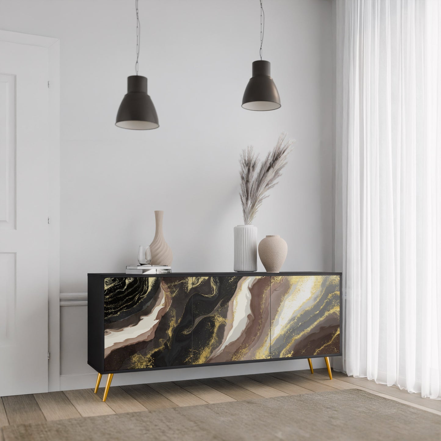 Credenza a 3 ante GOLD DUST in finitura nera