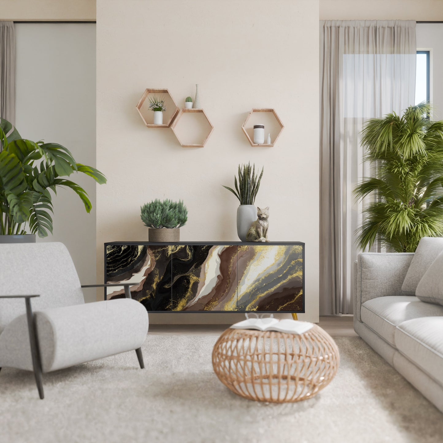 Credenza a 3 ante GOLD DUST in finitura nera