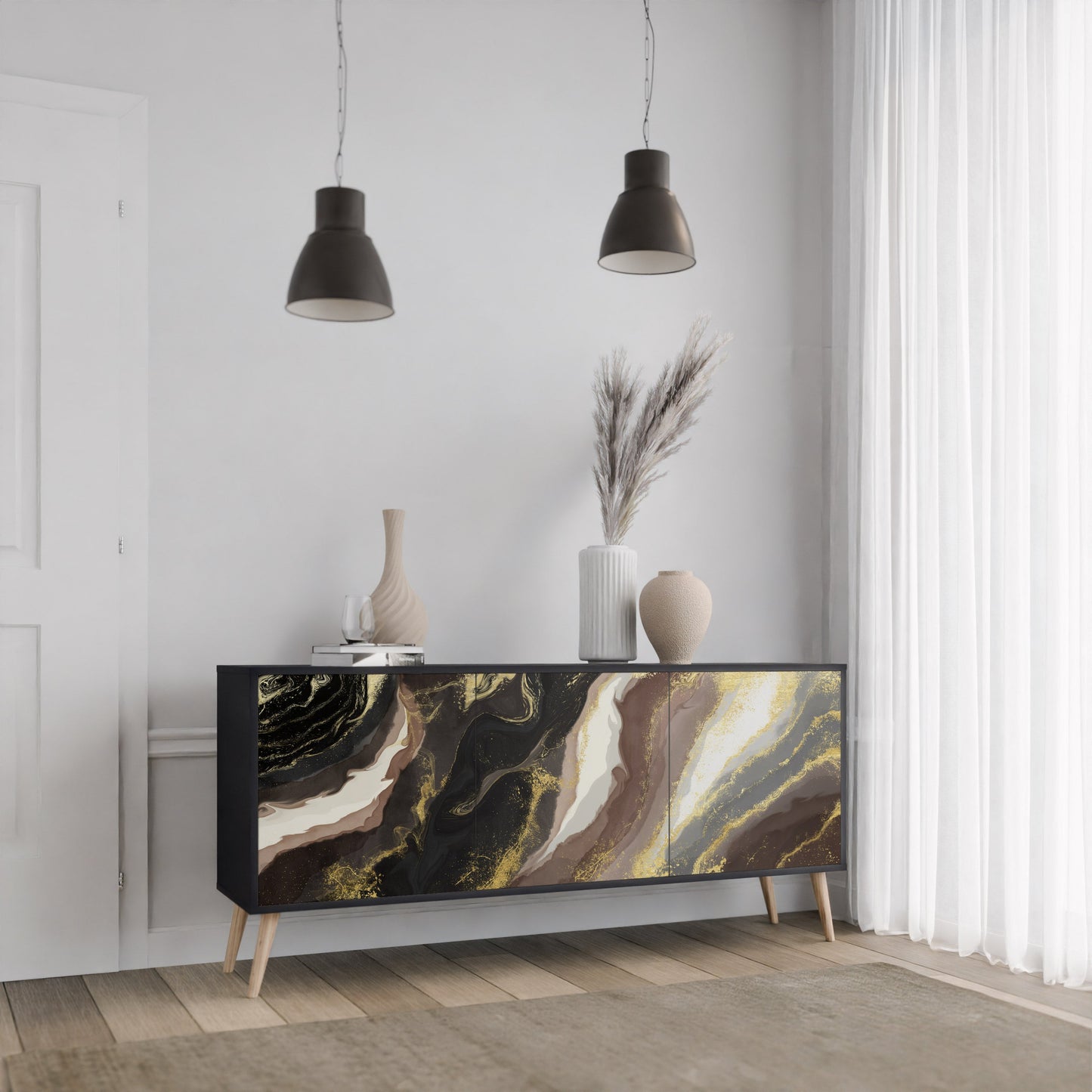 Credenza a 3 ante GOLD DUST in finitura nera