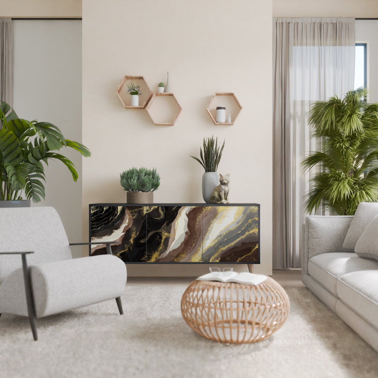 Credenza a 3 ante GOLD DUST in finitura nera