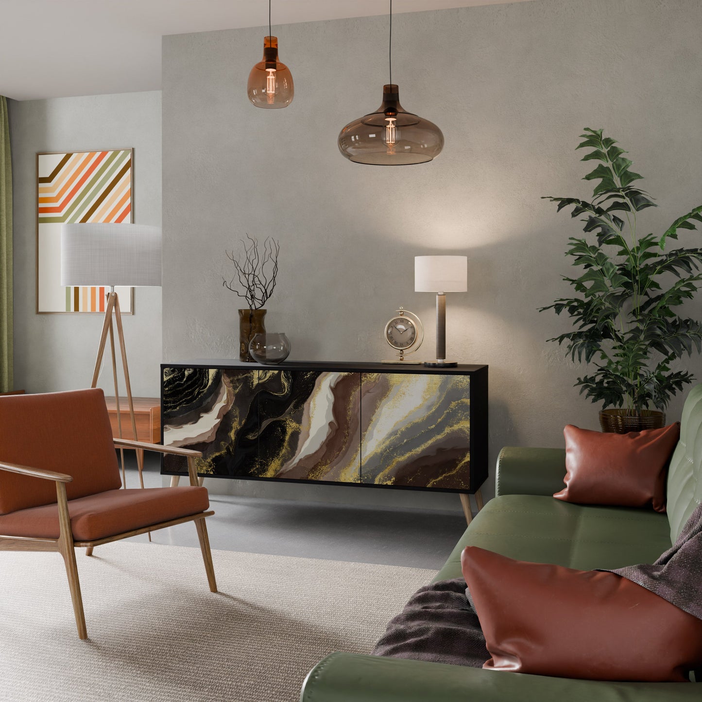 Credenza a 3 ante GOLD DUST in finitura nera