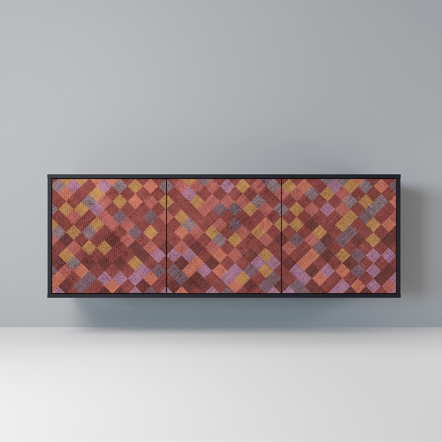 PAINTED SQUARES Madia a 3 Ante in Finitura Nera