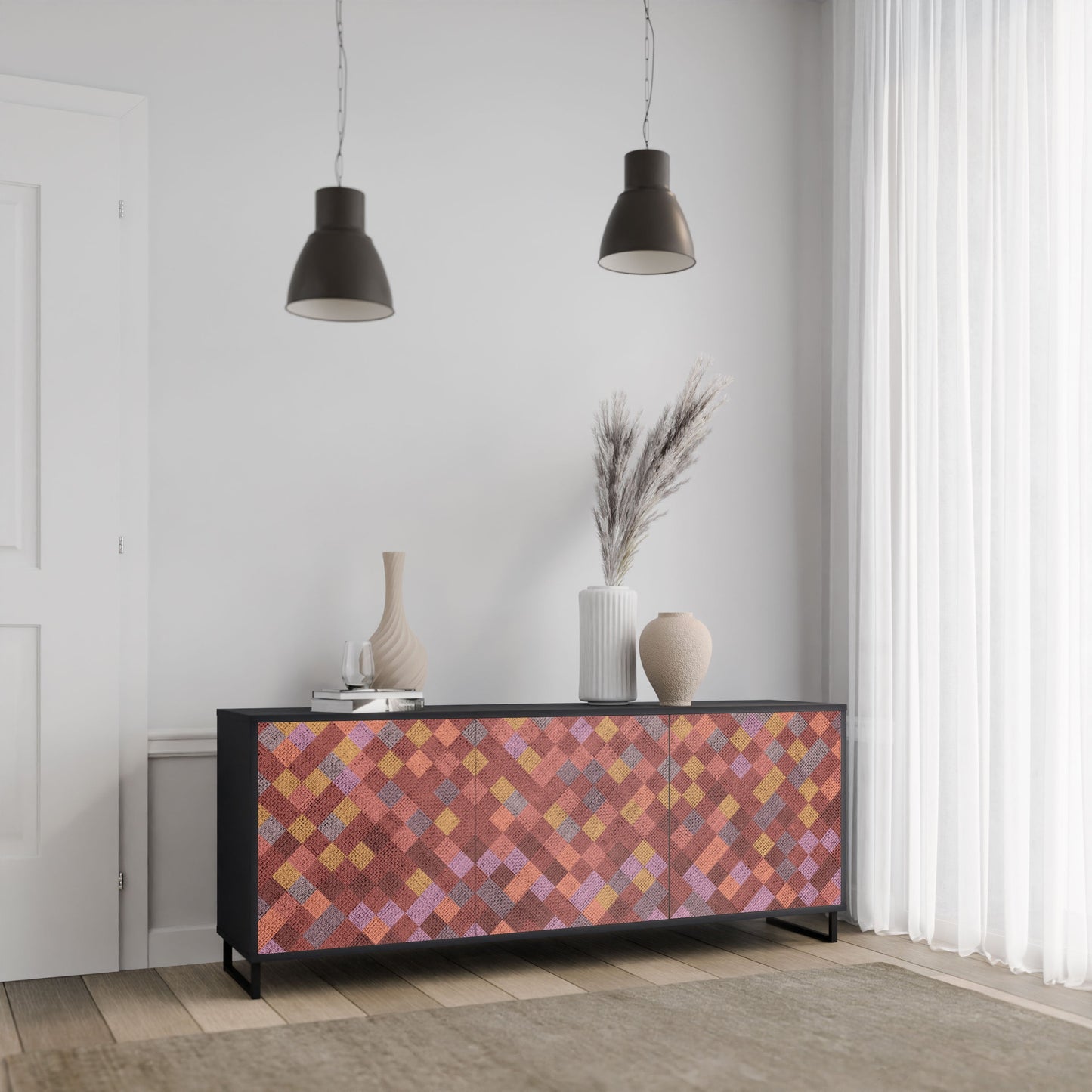 Credenza a 3 ante PAINTED SQUARES in finitura nera