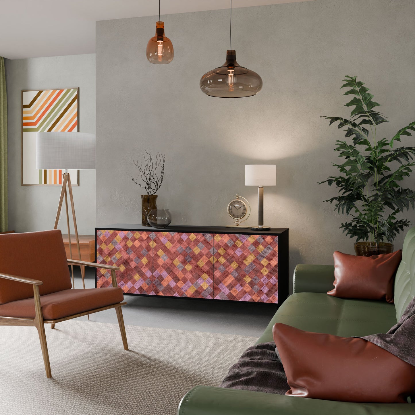 Credenza a 3 ante PAINTED SQUARES in finitura nera
