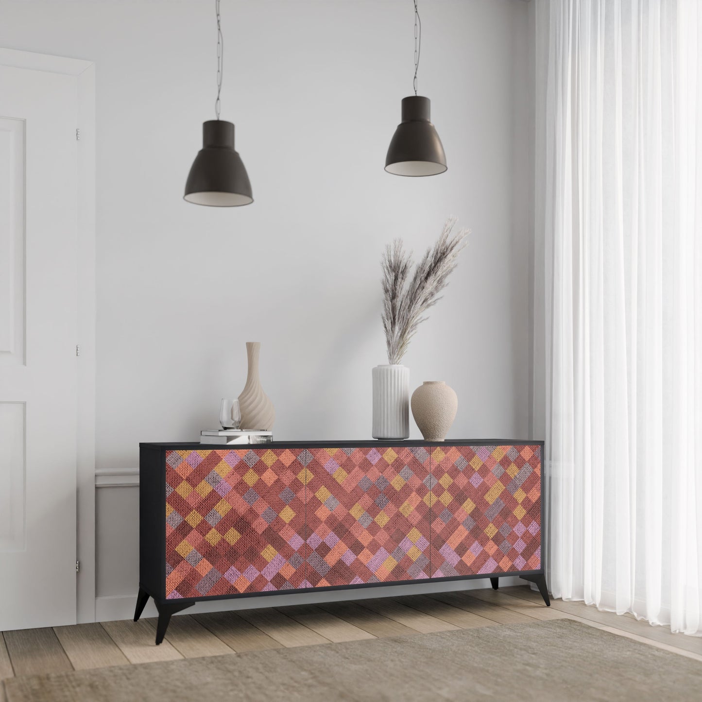 Credenza a 3 ante PAINTED SQUARES in finitura nera