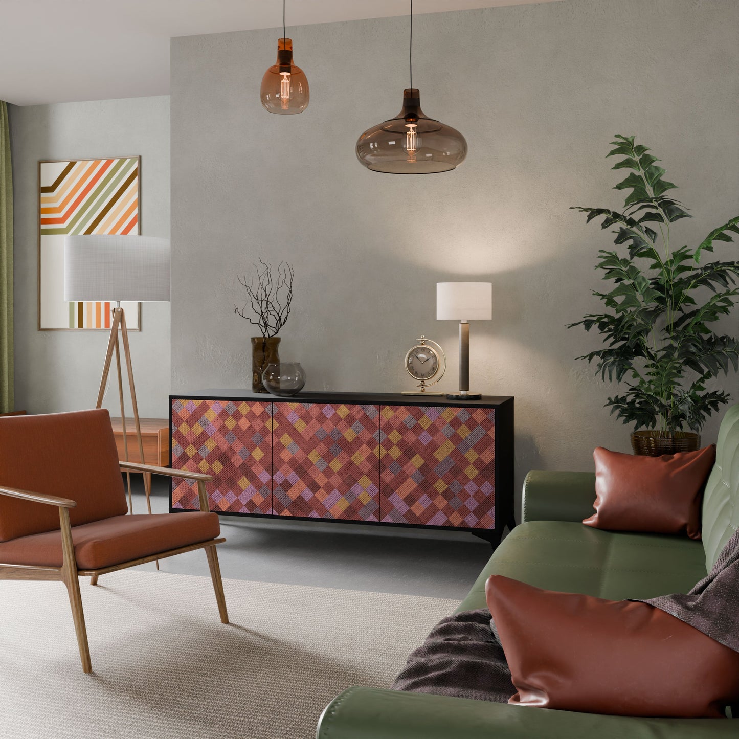 Credenza a 3 ante PAINTED SQUARES in finitura nera