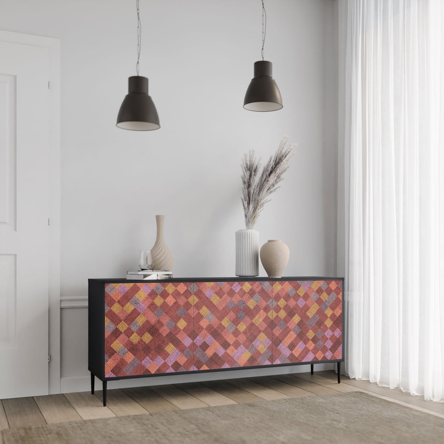 Credenza a 3 ante PAINTED SQUARES in finitura nera